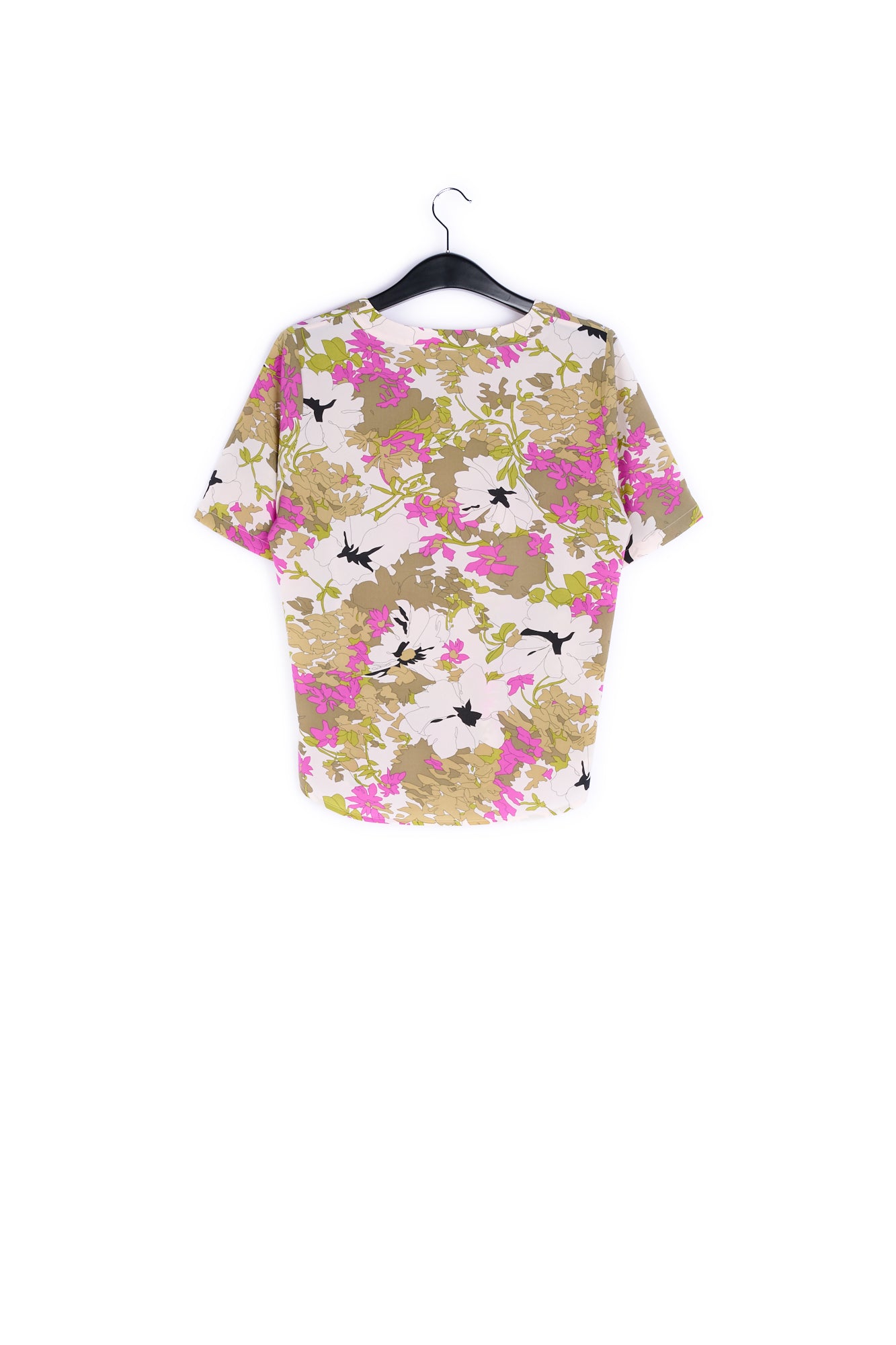Khaki green, white and pink floral print top RE—SSENTIEL | Essentiel second hand