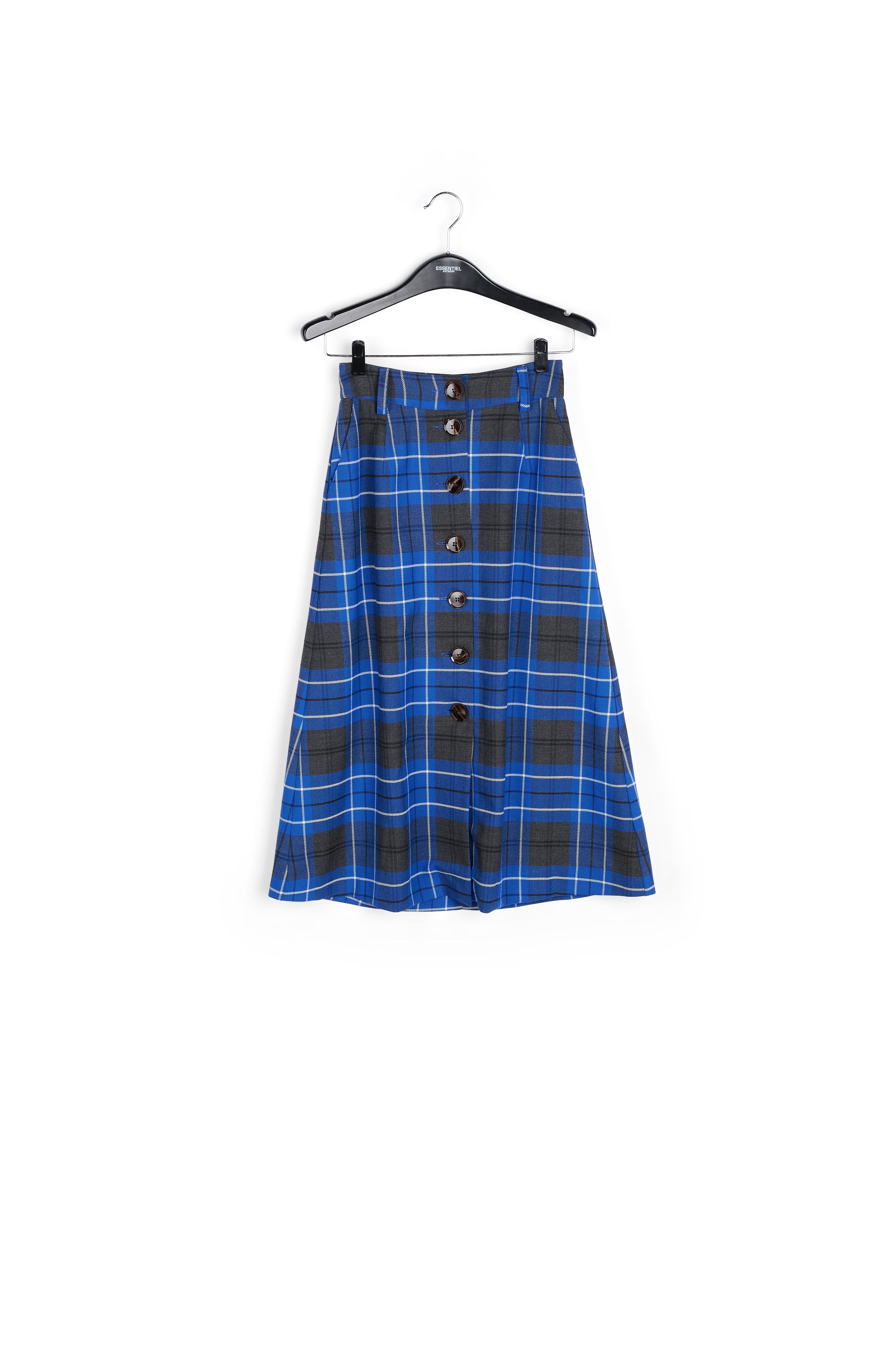 Blue and black check midi skirt RE—SSENTIEL | Essentiel second hand
