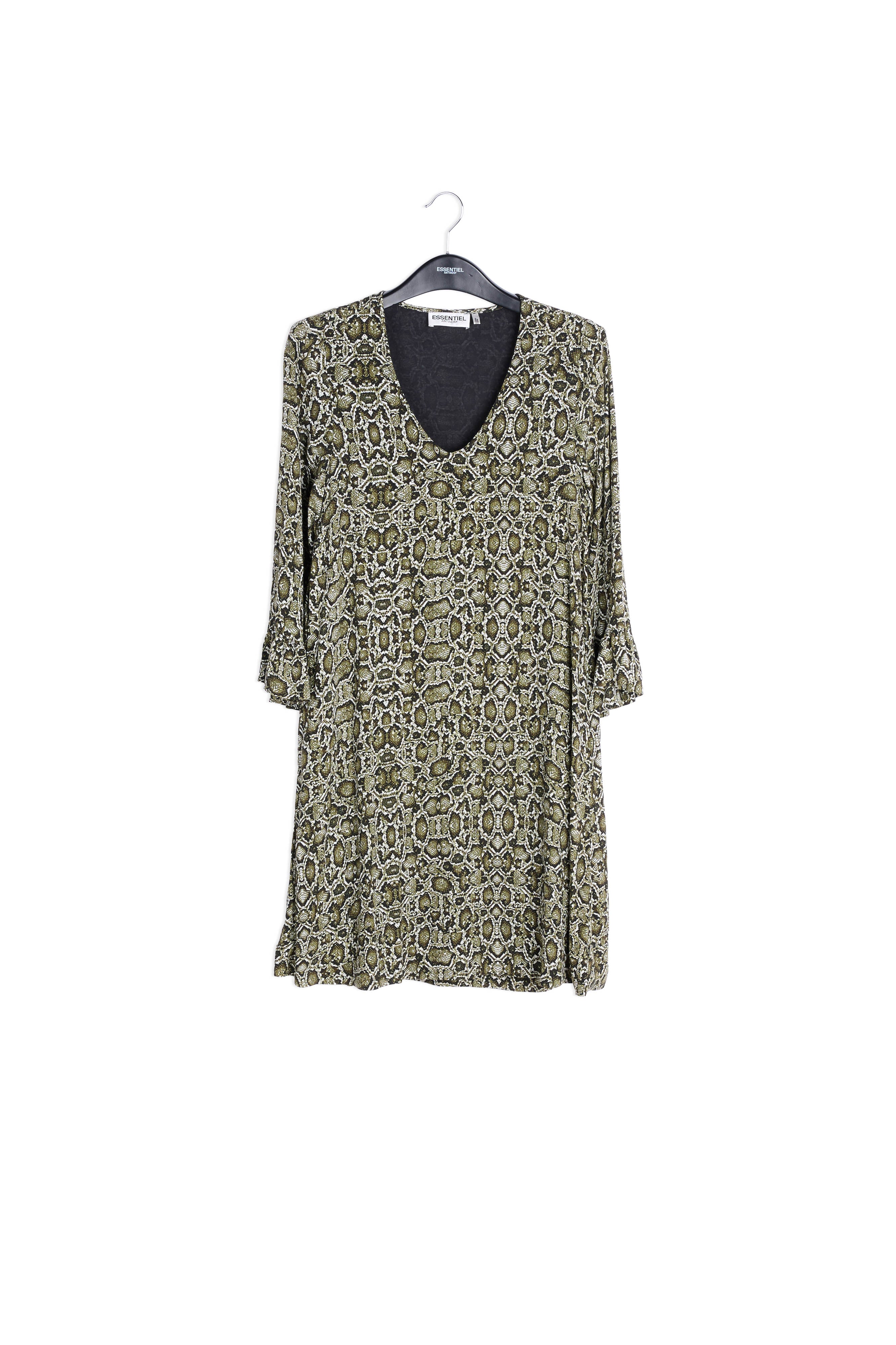 Kakigroene mini-jurk met slangenprint RE—SSENTIEL | Essentiel second hand