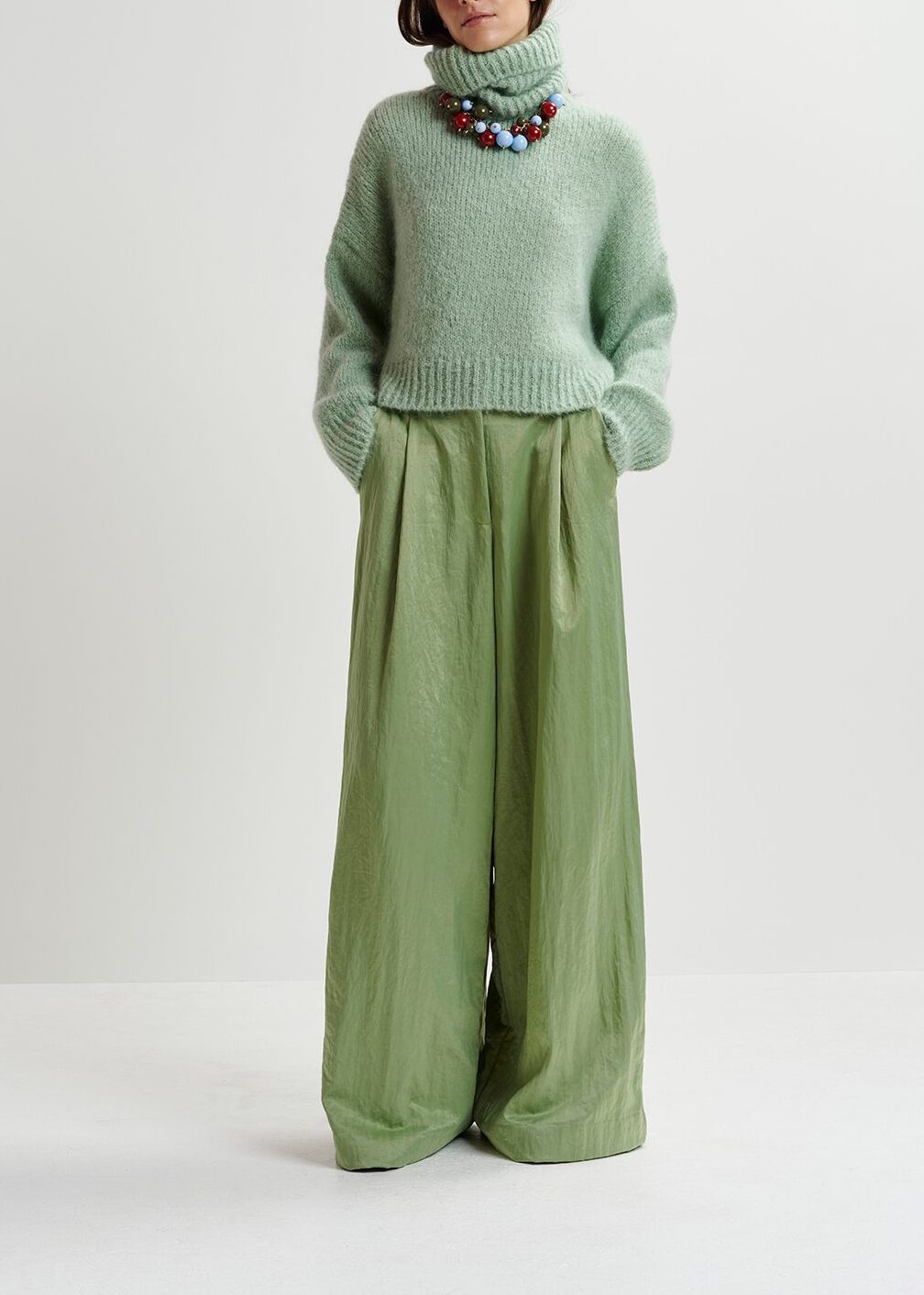 Light green turtleneck knit sweater RE—SSENTIEL | Essentiel second hand