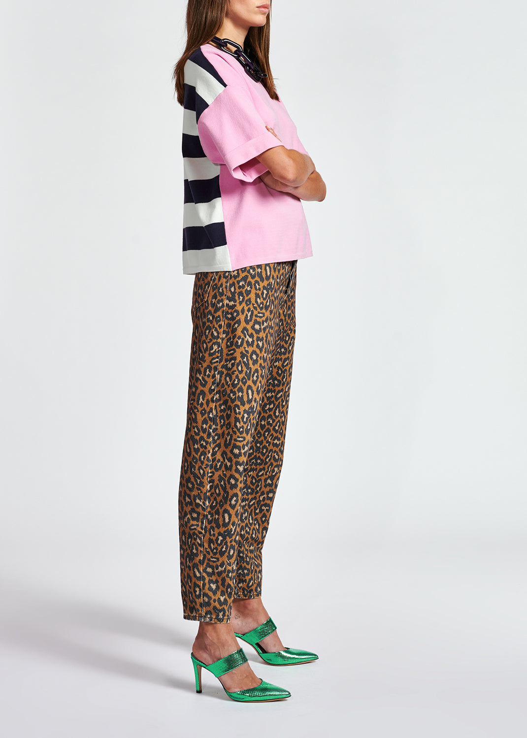 Pink striped short-sleeved sweater RE—SSENTIEL | Essentiel second hand