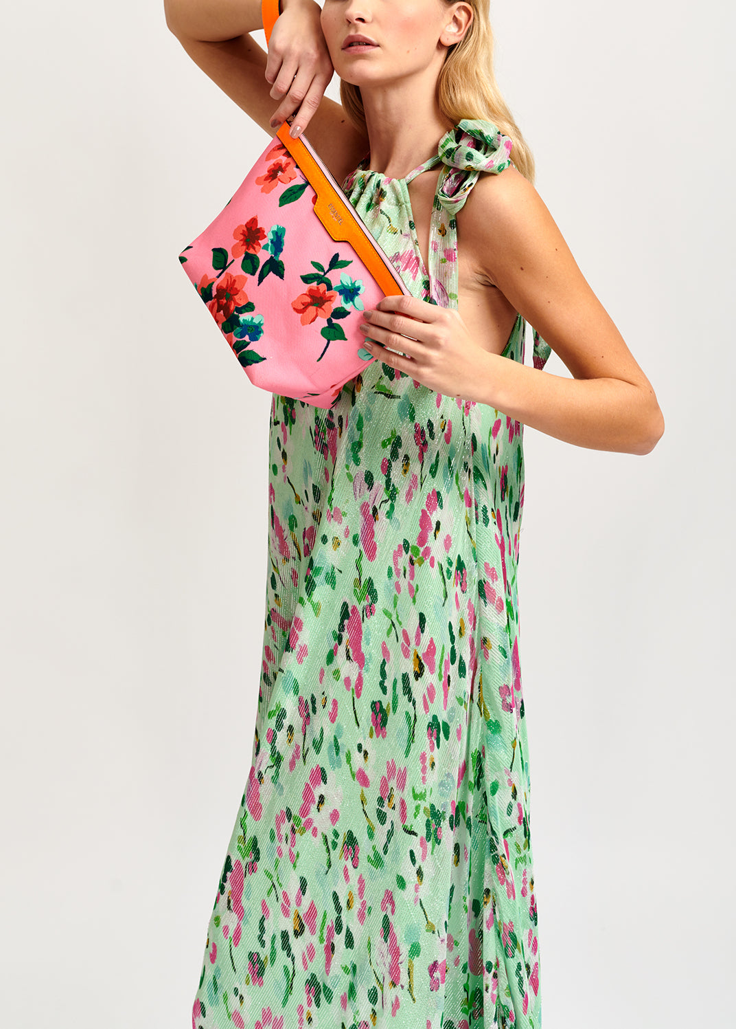 Mint green floral-print halterneck maxi dress RE—SSENTIEL | Essentiel second hand