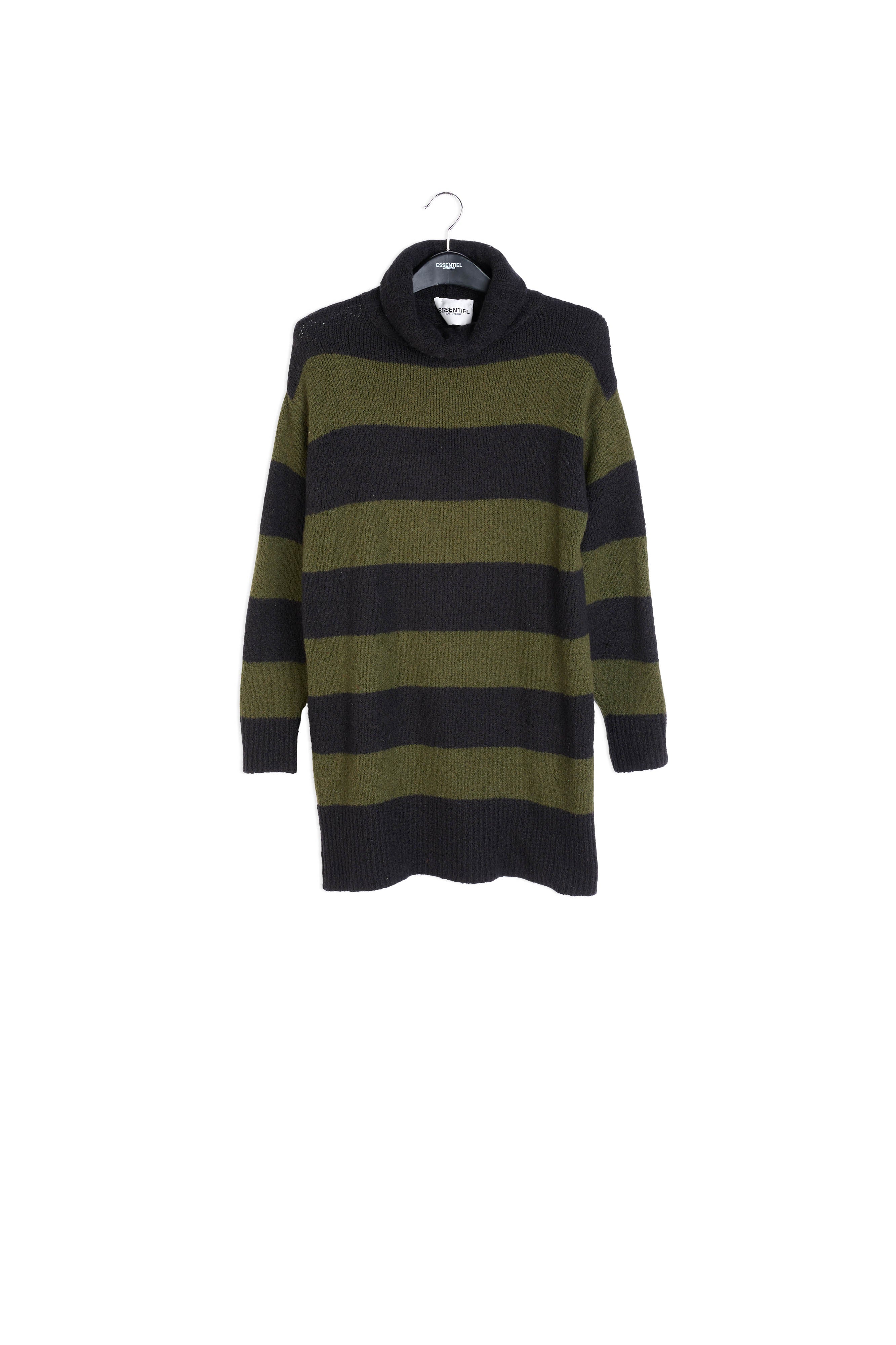 Green and black striped turtleneck dress RE—SSENTIEL | Essentiel second hand