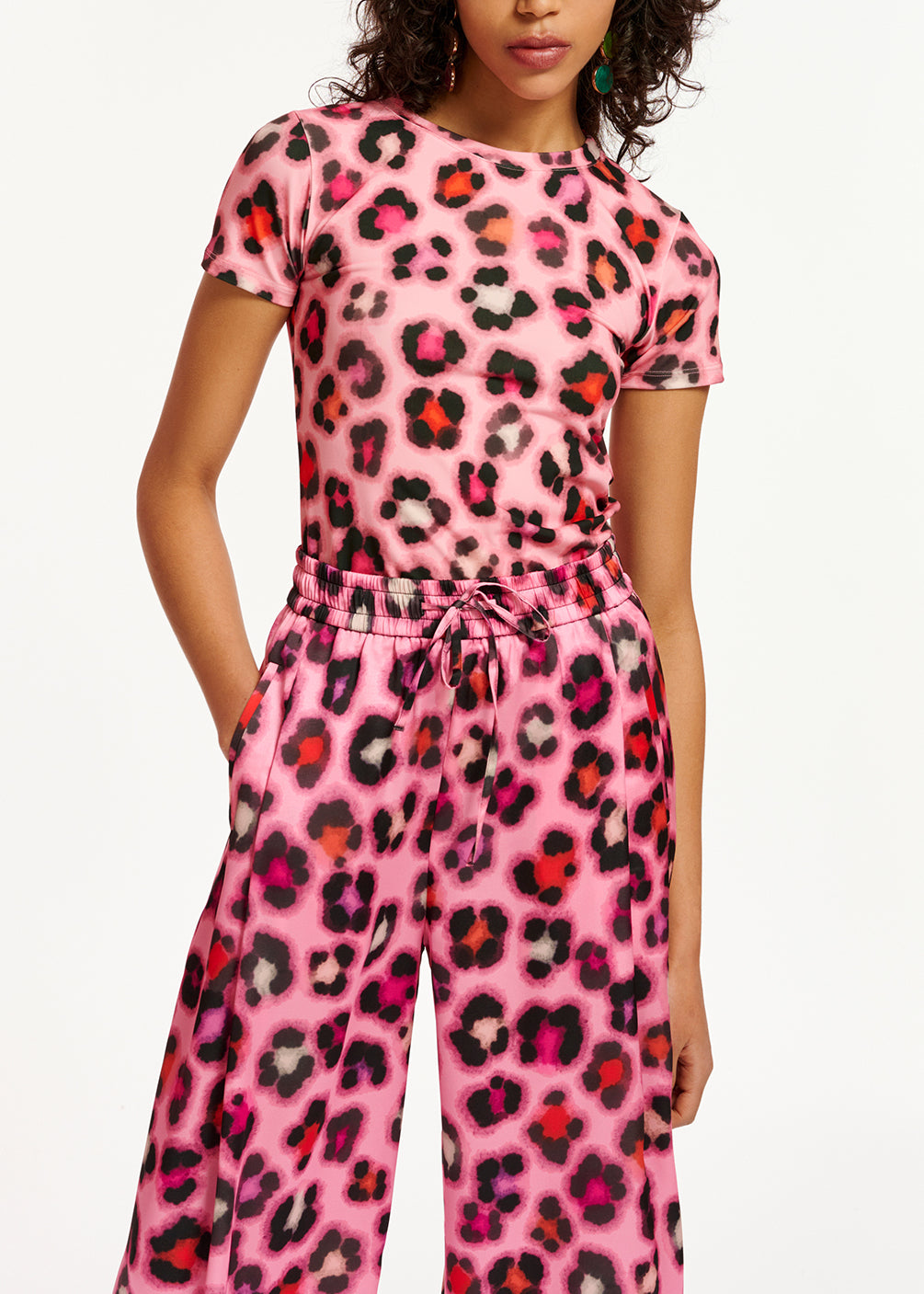 Pink wide-leg pants with multicolor leopard print RE—SSENTIEL | Essentiel second hand