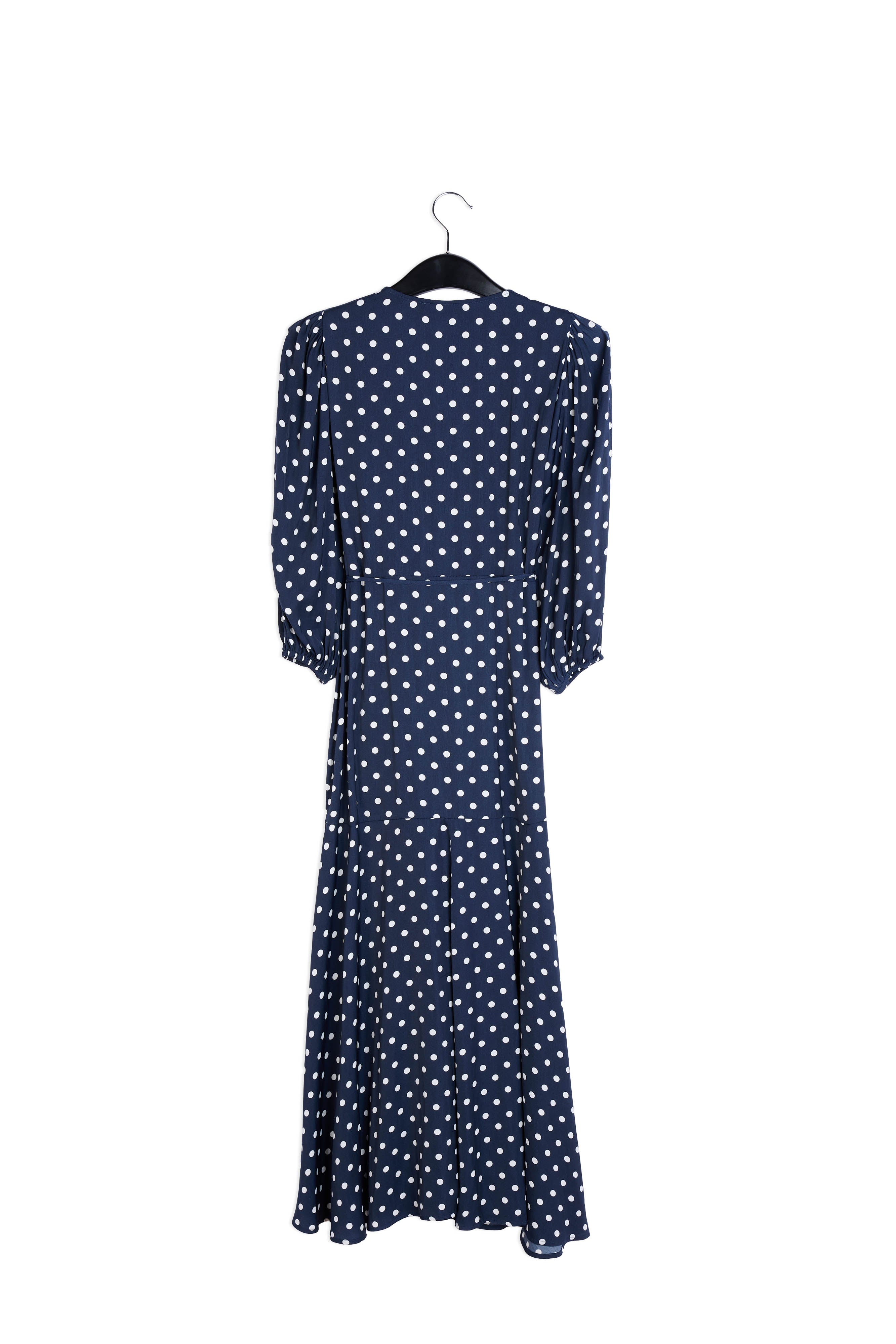 Robe maxi portefeuille bleu foncé à pois RE—SSENTIEL | Essentiel second hand