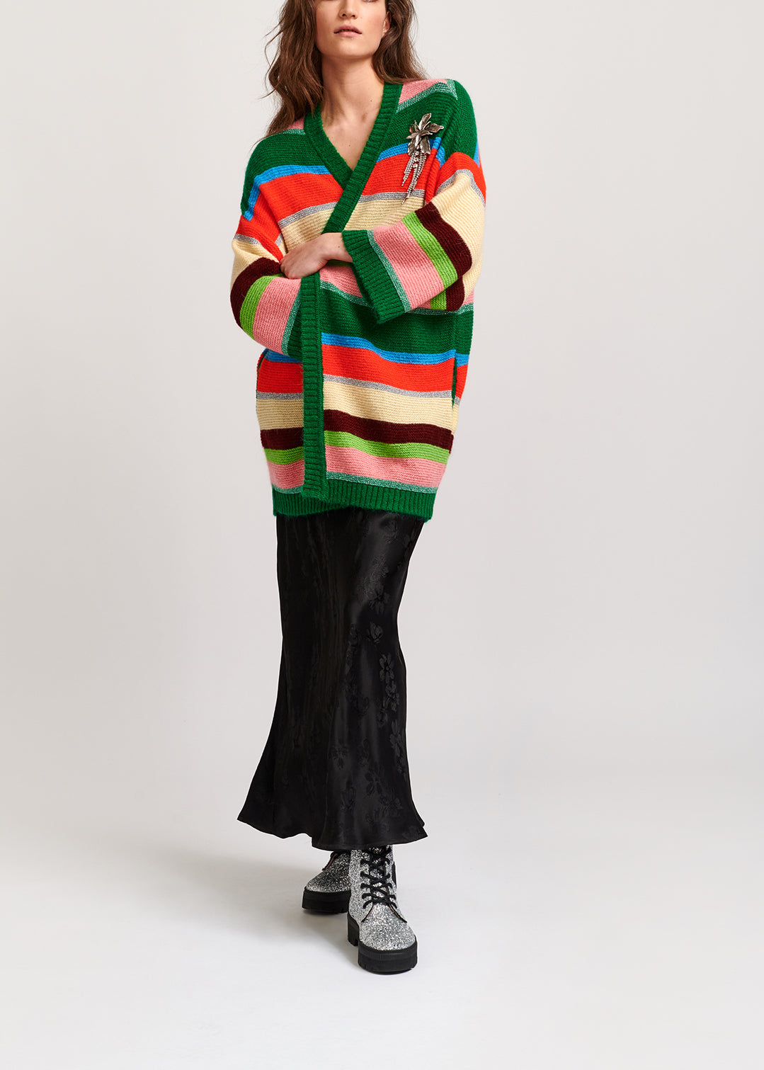 Green, orange and pink striped cardigan RE—SSENTIEL | Essentiel second hand