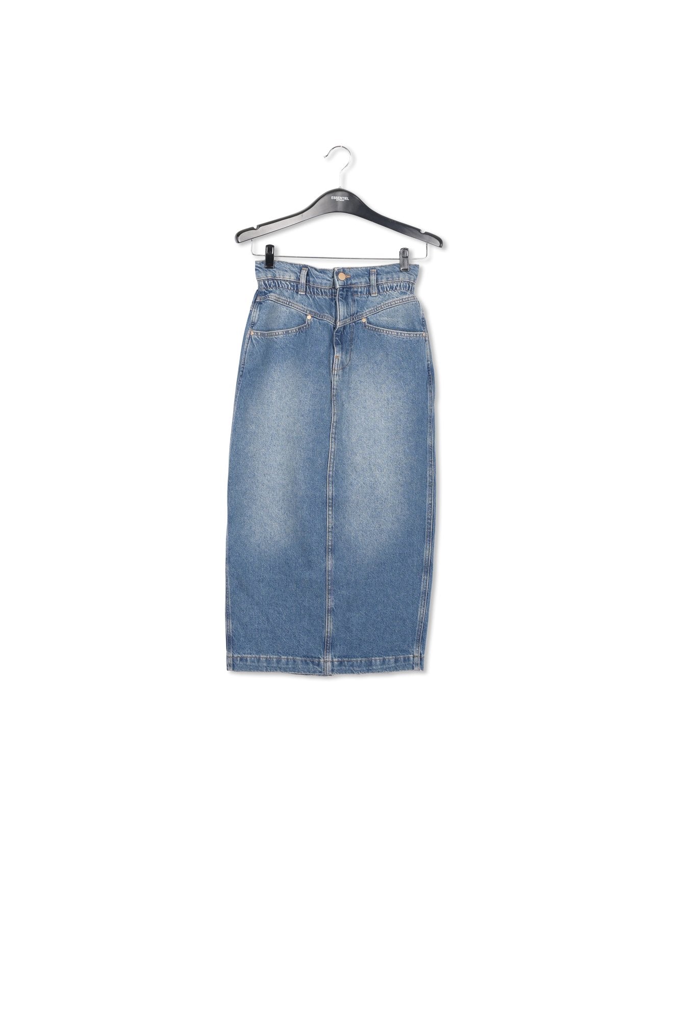 Blue denim midi skirt with paperbag waist RE—SSENTIEL | Essentiel second hand
