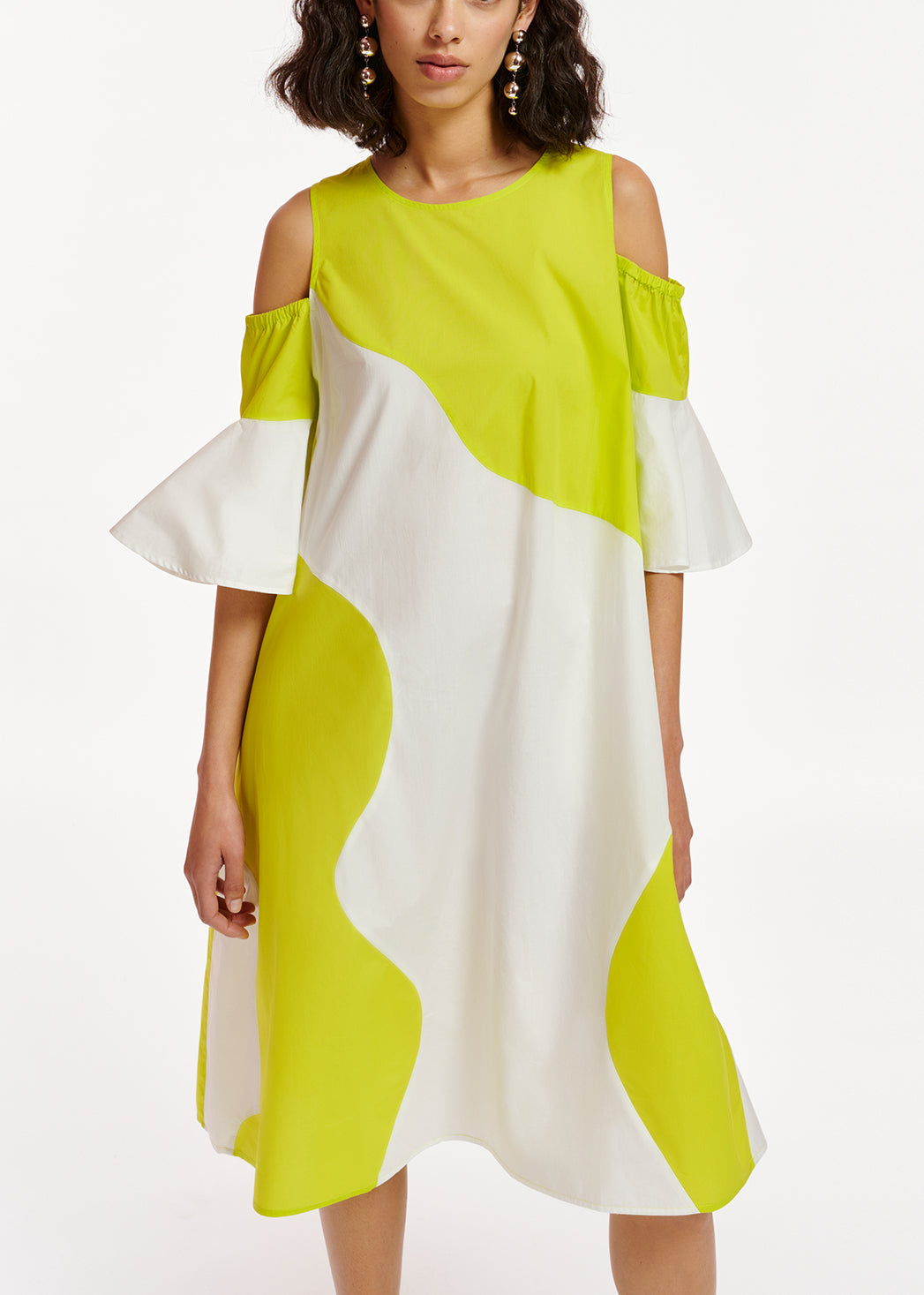 Lime green and white cotton knee-length dress RE—SSENTIEL | Essentiel second hand