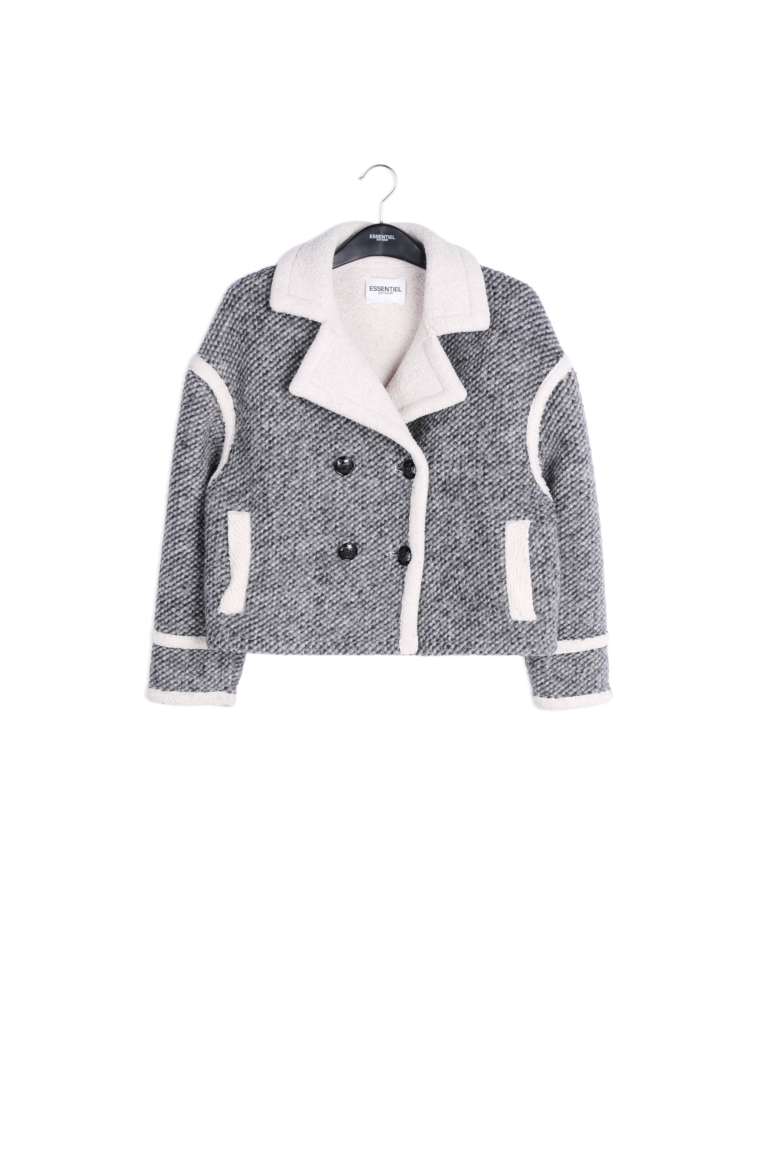 Black and off-white faux fur jacket RE—SSENTIEL | Essentiel second hand
