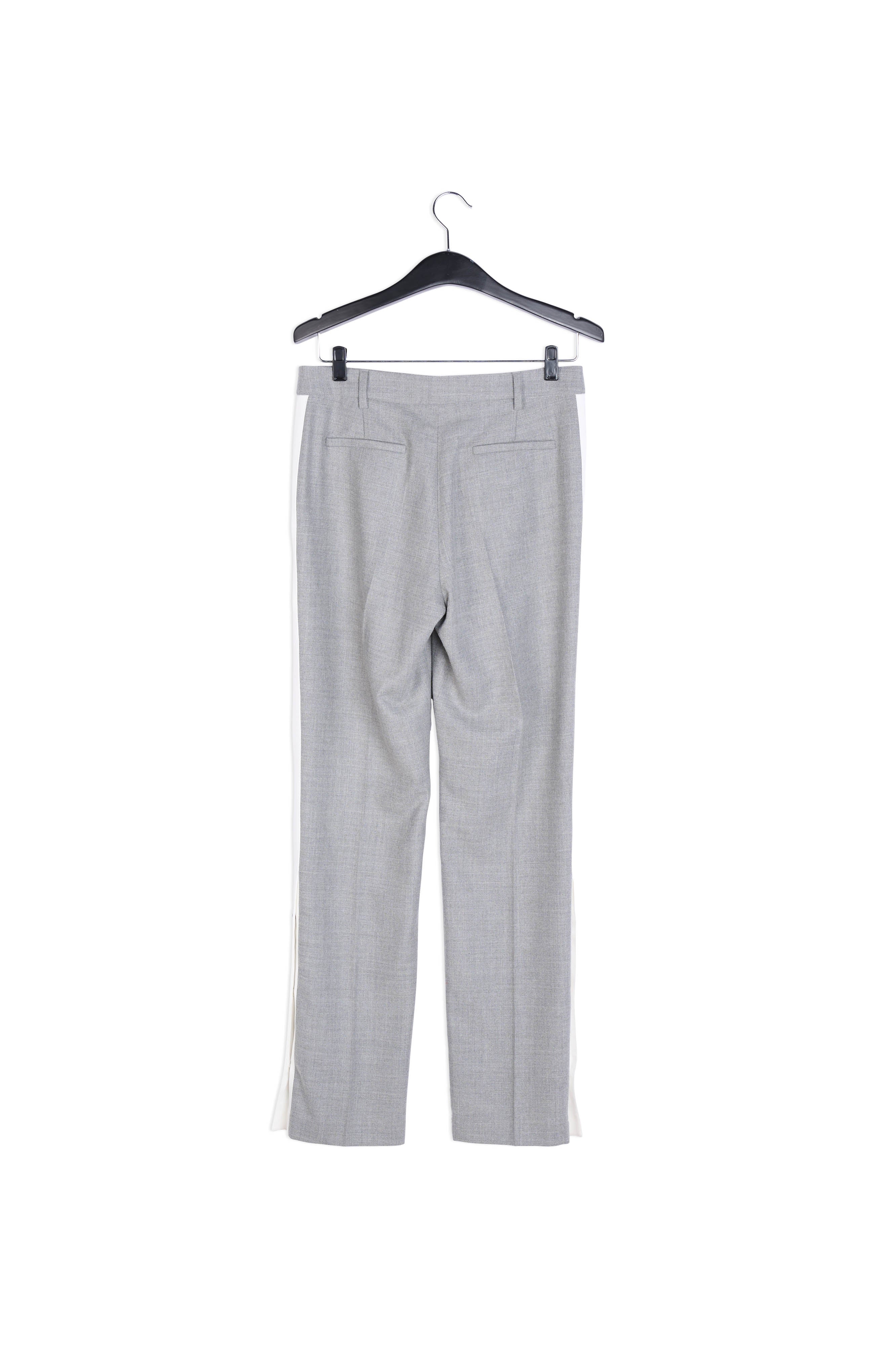 Donkergrijze wolmix broek met contrasterende streep RE—SSENTIEL | Essentiel second hand