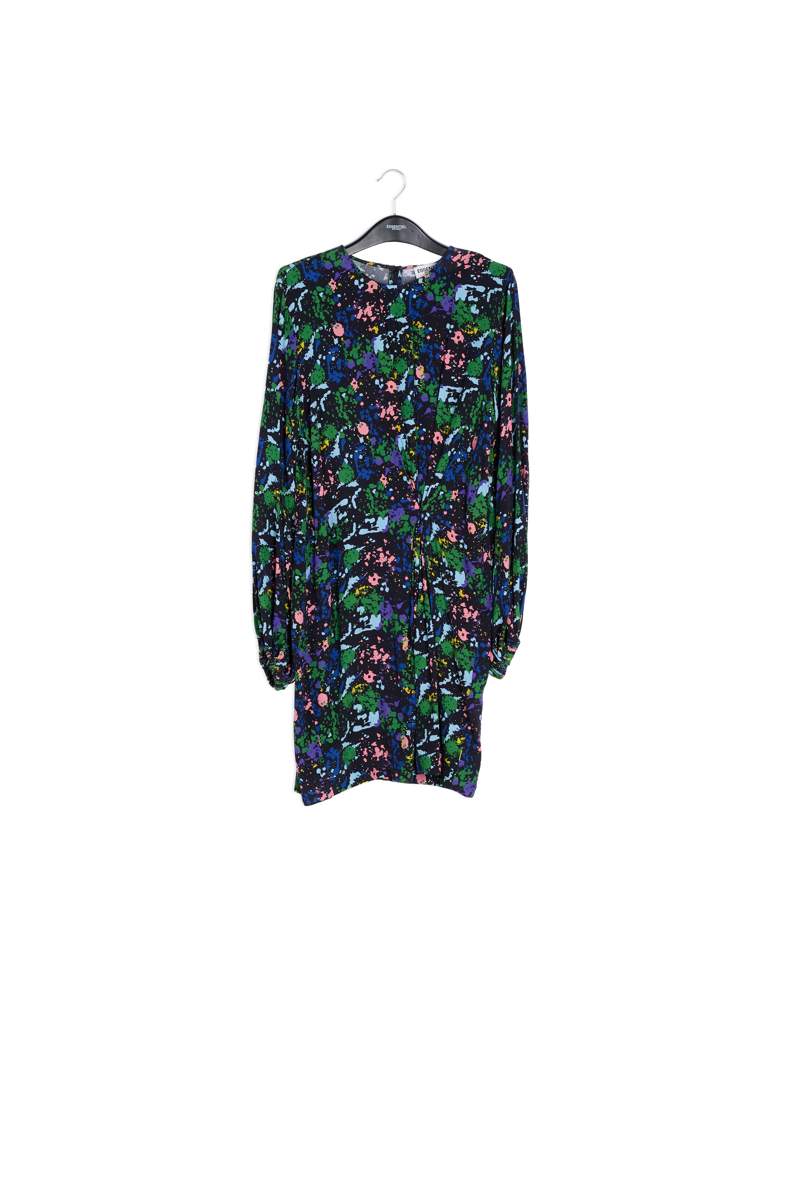 Zwarte en blauwe mini-jurk met bloemenprint RE—SSENTIEL | Essentiel second hand