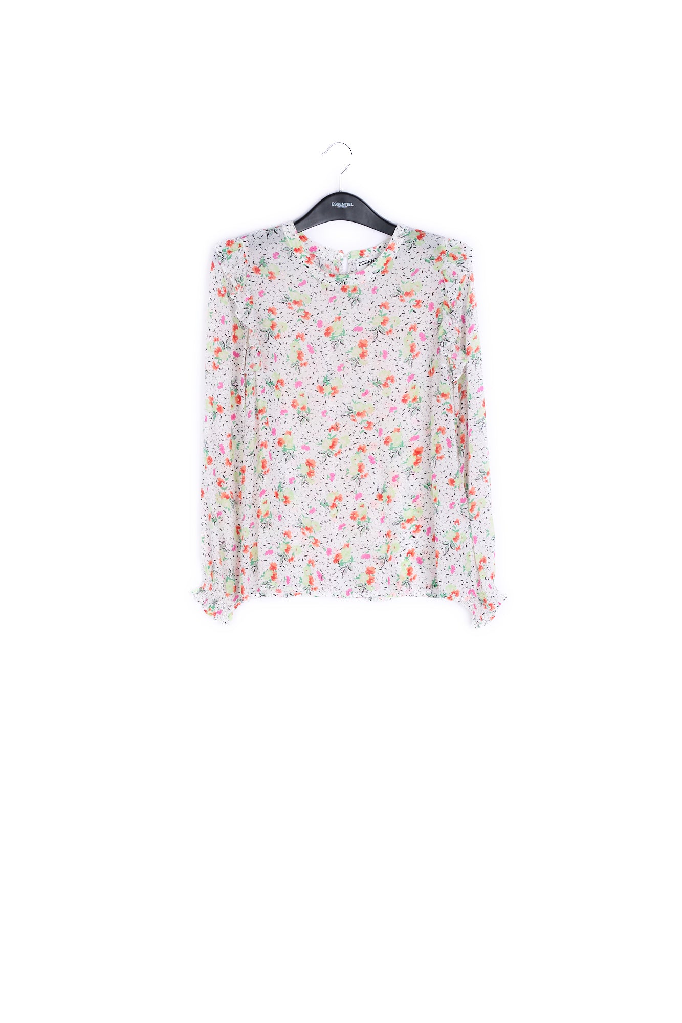 Off-white floral-print frilled top RE—SSENTIEL | Essentiel second hand