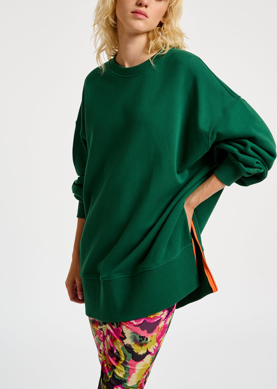 Dark green organic cotton sweatshirt with boxy cut RE—SSENTIEL | Essentiel second hand