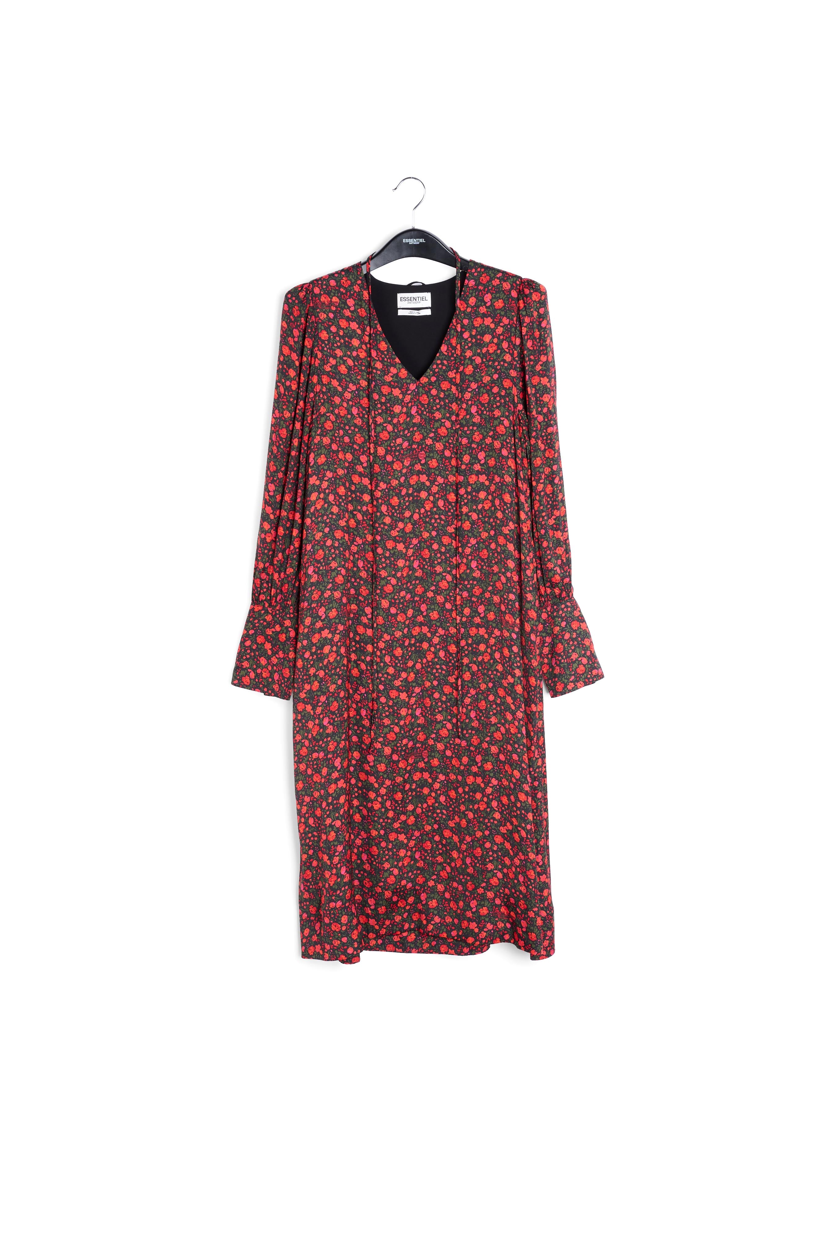 Maxi-jurk met zwarte en rode bloemenprint RE—SSENTIEL | Essentiel second hand