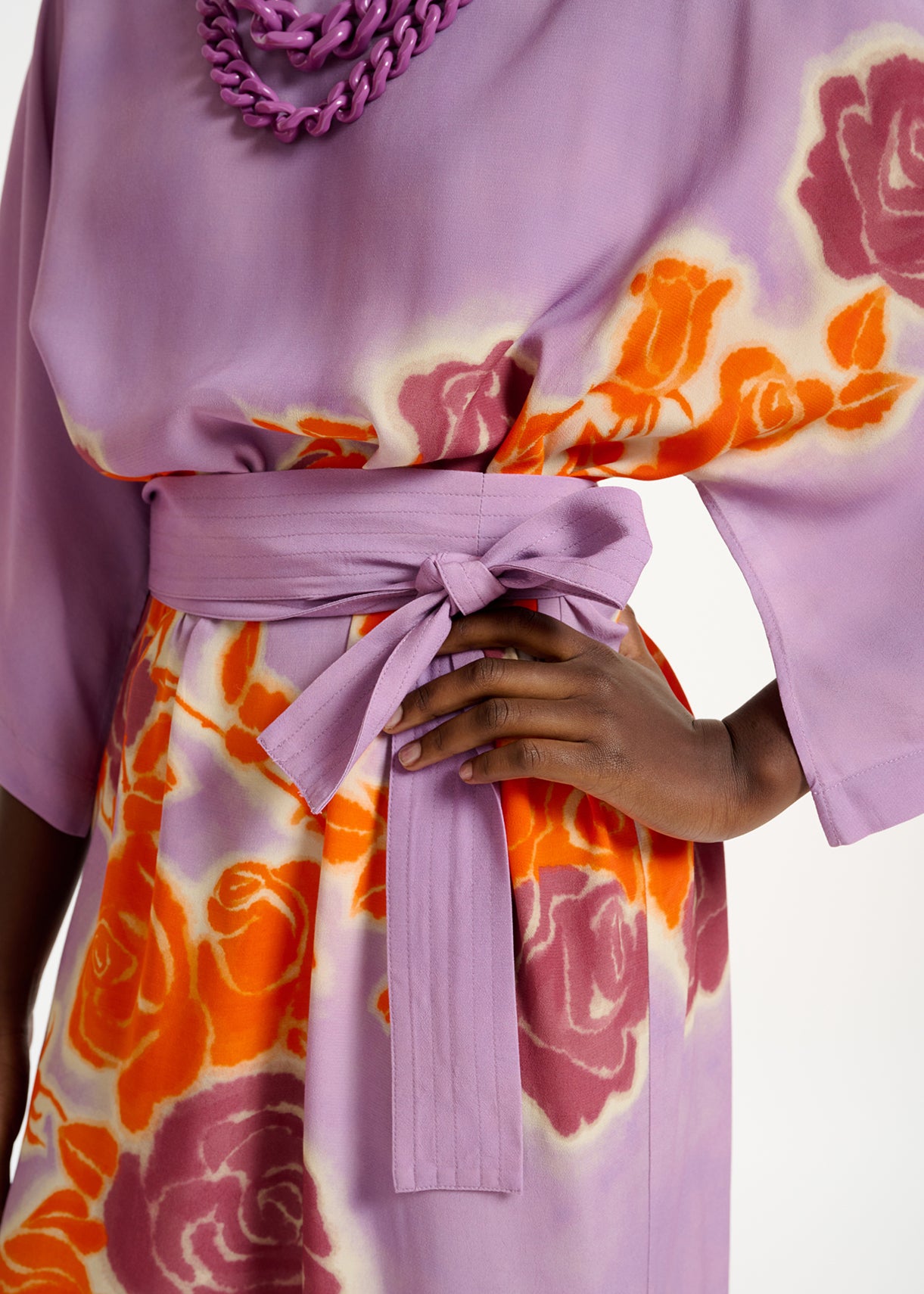 Robe à imprimé fleuri lilas, orange et violet RE—SSENTIEL | Essentiel second hand