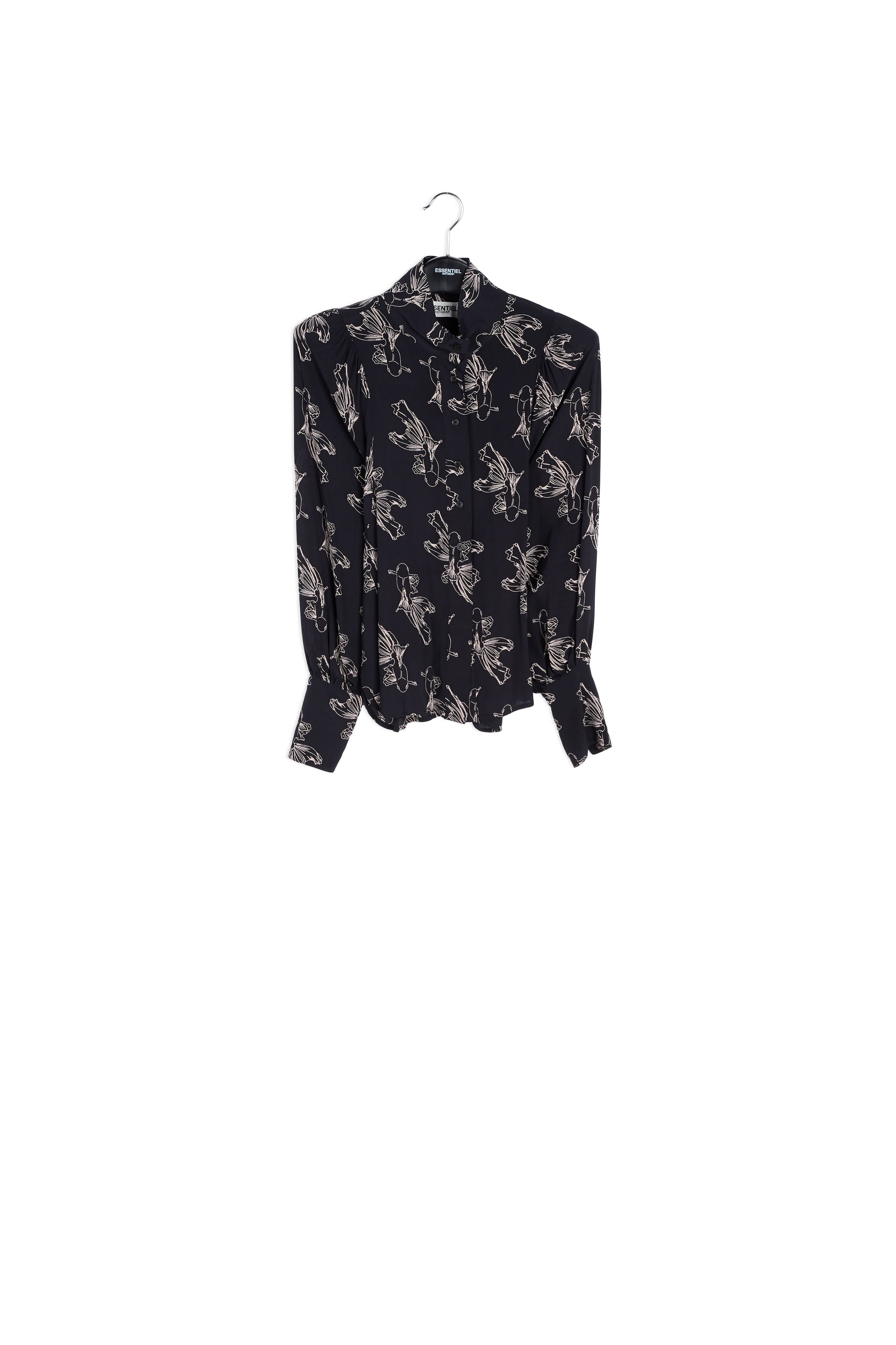 Black and off-white baloon sleeves print shirt RE—SSENTIEL | Essentiel second hand