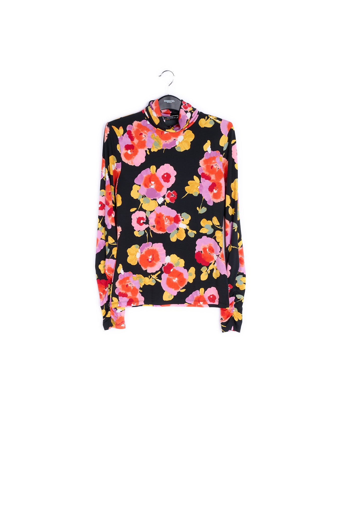 Black turtleneck top with floral-print RE—SSENTIEL | Essentiel second hand