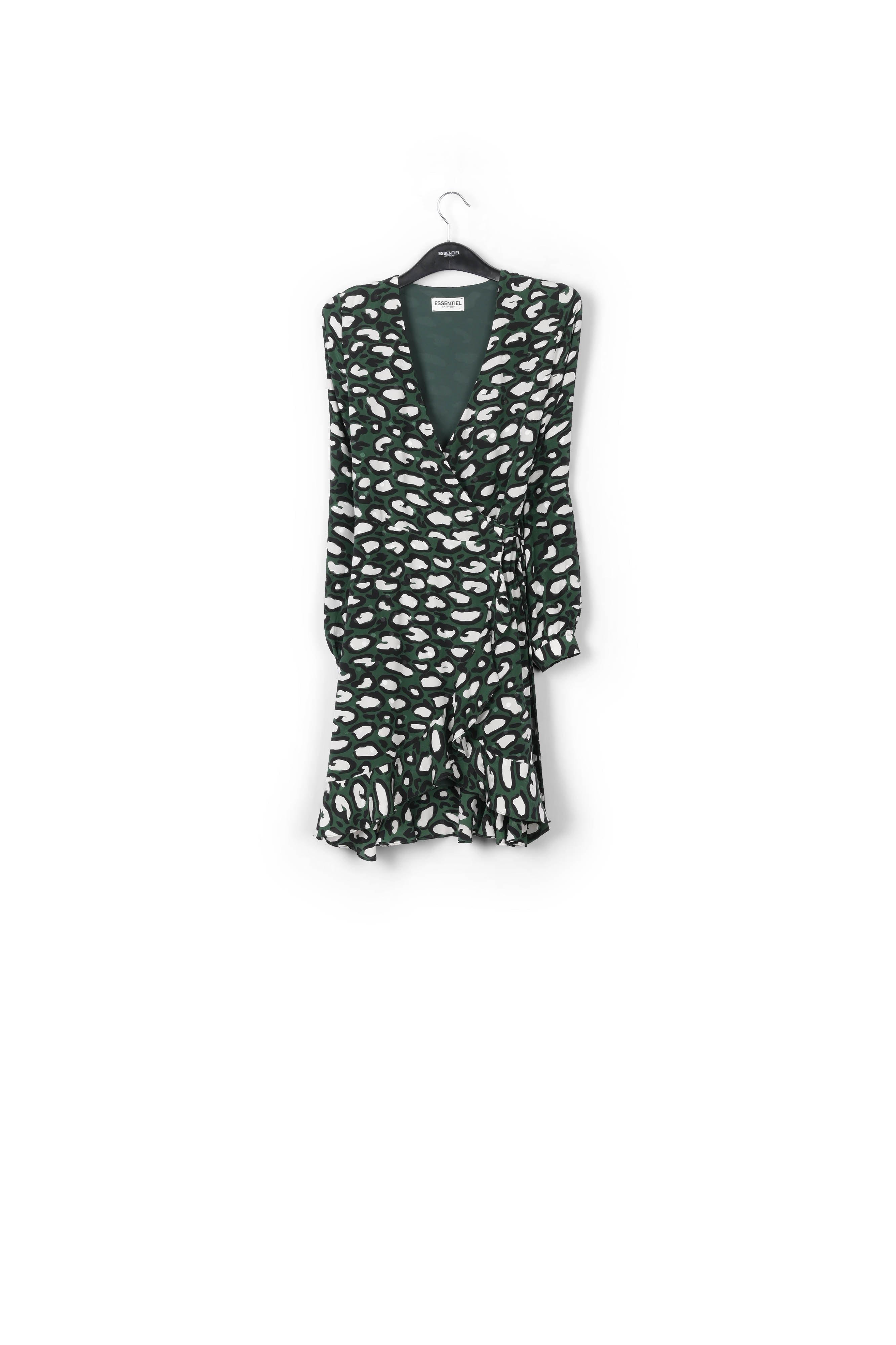 Robe portefeuille en soie vert bouteille à imprimé léopard RE—SSENTIEL | Essentiel second hand