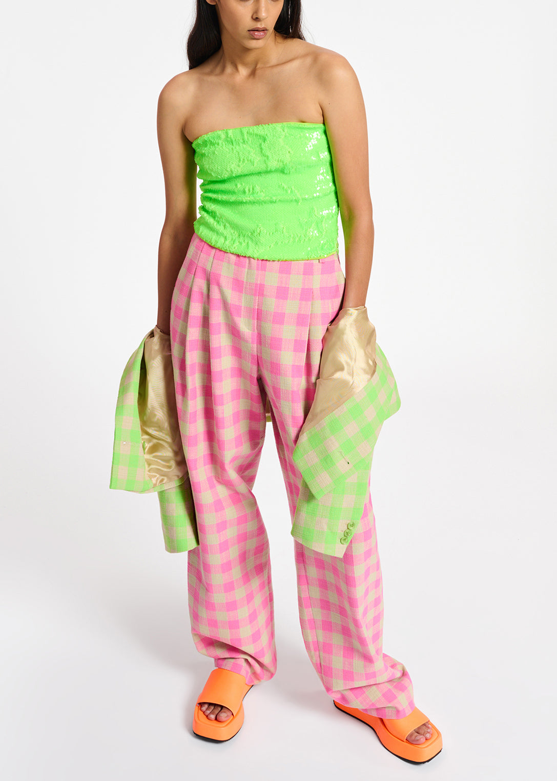 Pink checkered relaxed-fit pants RE—SSENTIEL | Essentiel second hand