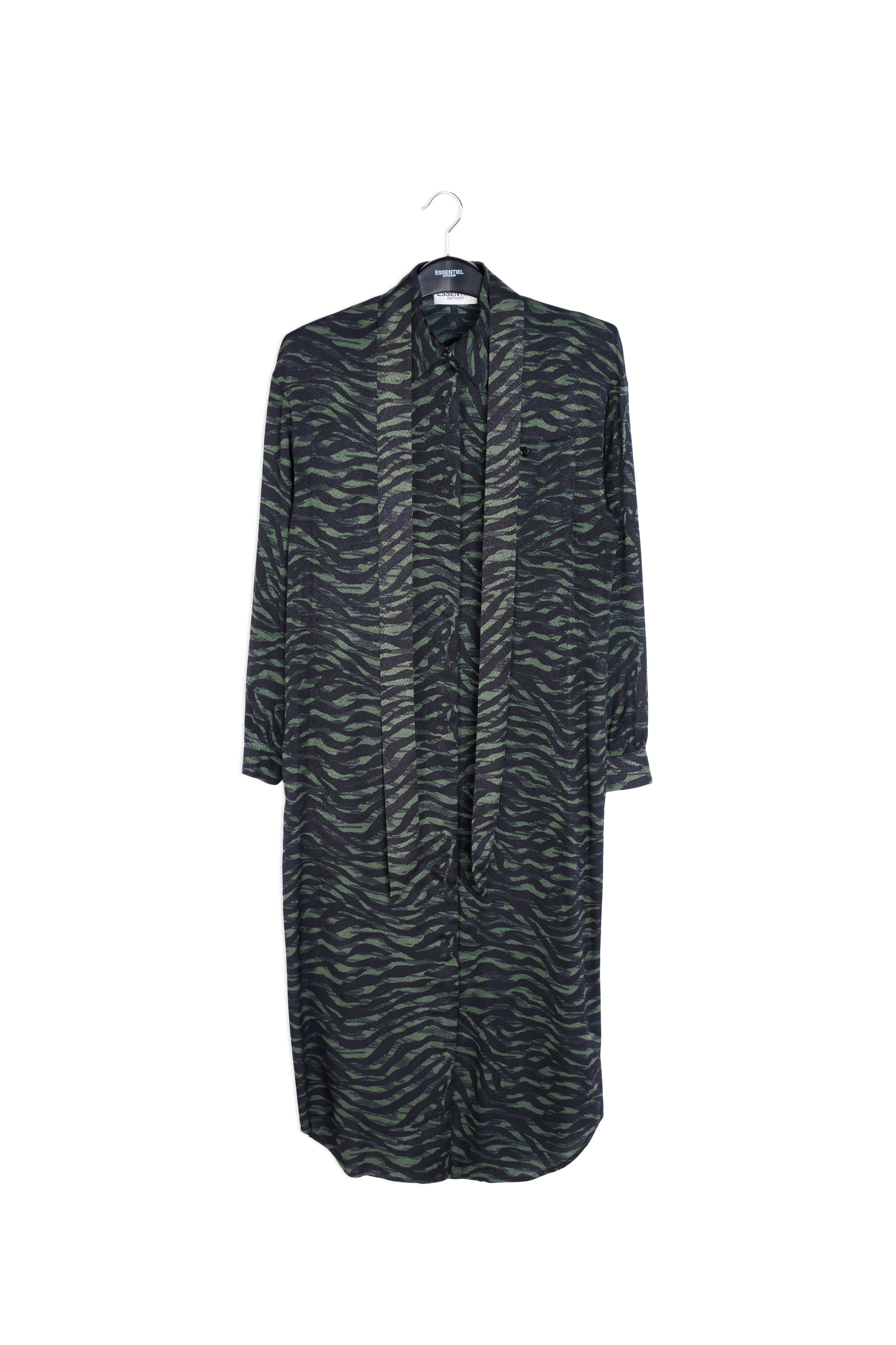 Midi-hemdjurk met groene en zwarte zebraprint RE—SSENTIEL | Essentiel second hand