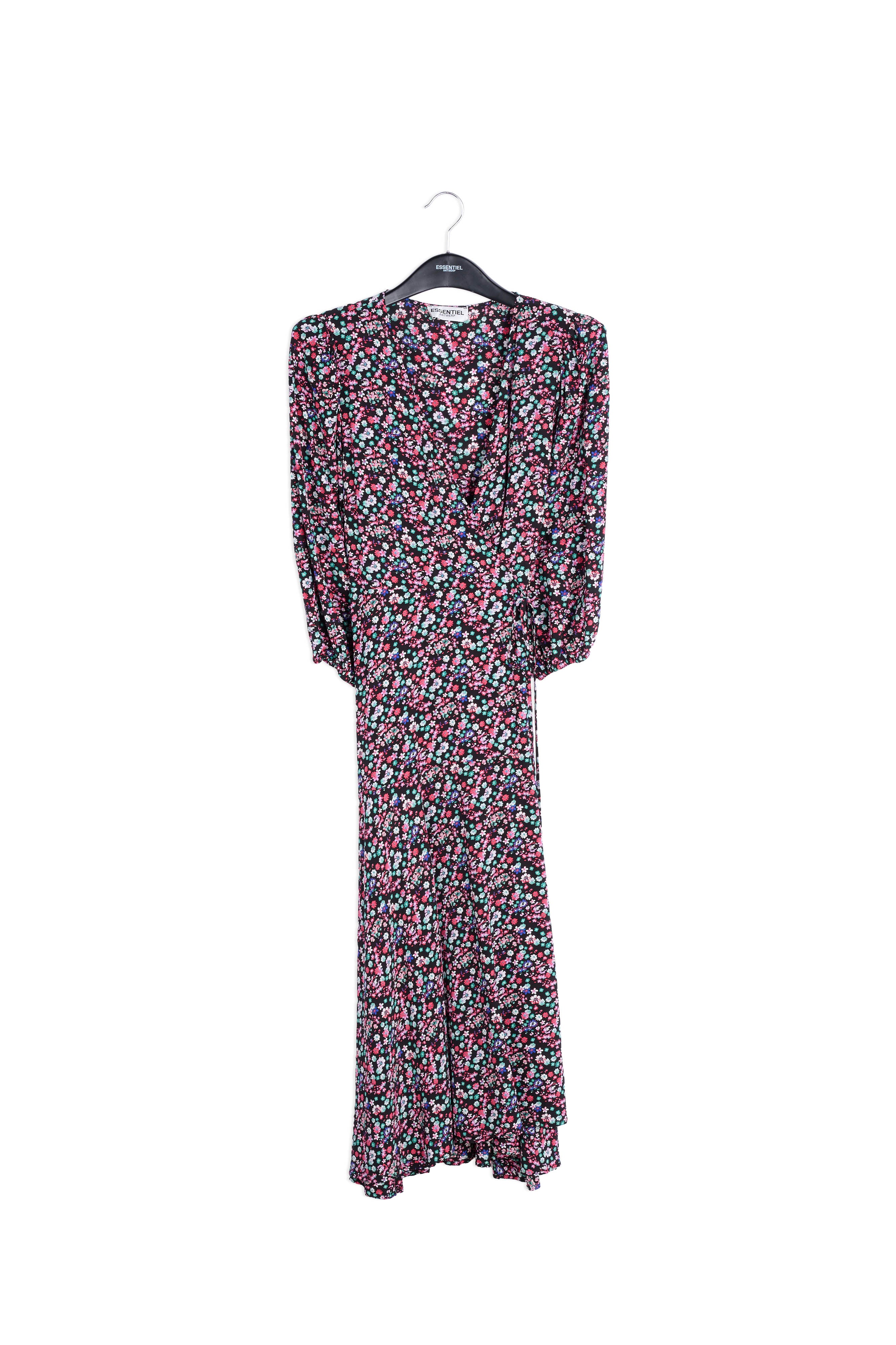 Black floral-print wrap maxi dress RE—SSENTIEL | Essentiel second hand