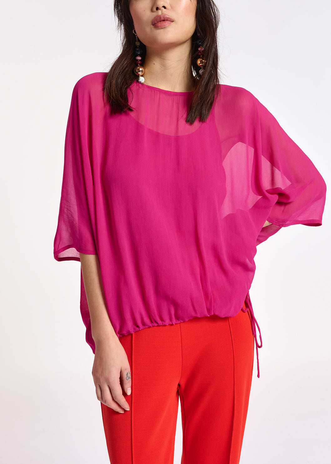 Pink voluminous sheer top RE—SSENTIEL | Essentiel second hand