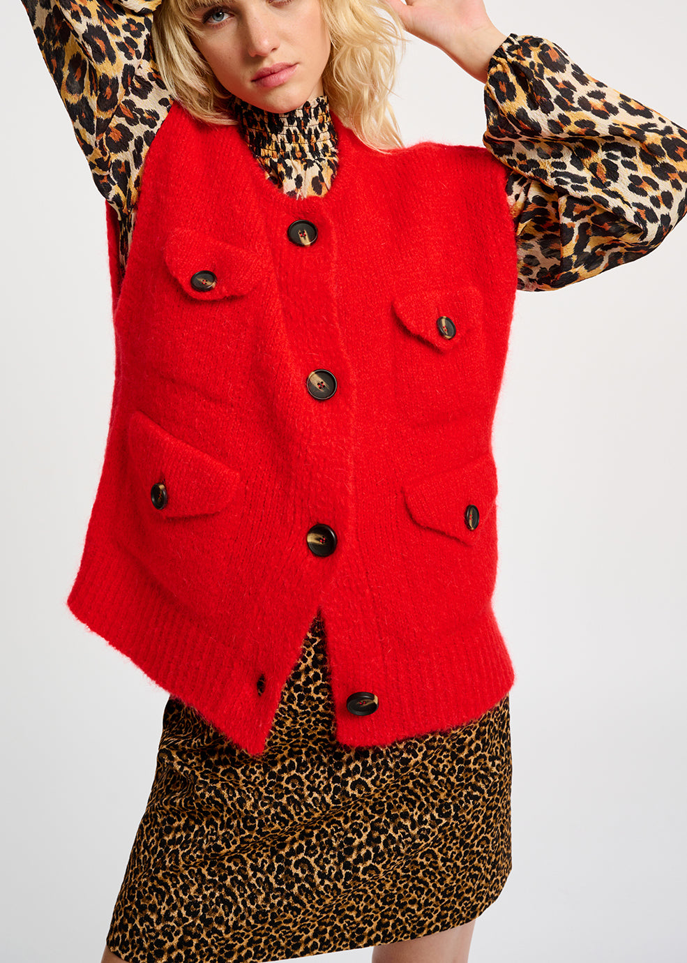 Red sleeveless mohair-blend cardigan RE—SSENTIEL | Essentiel second hand