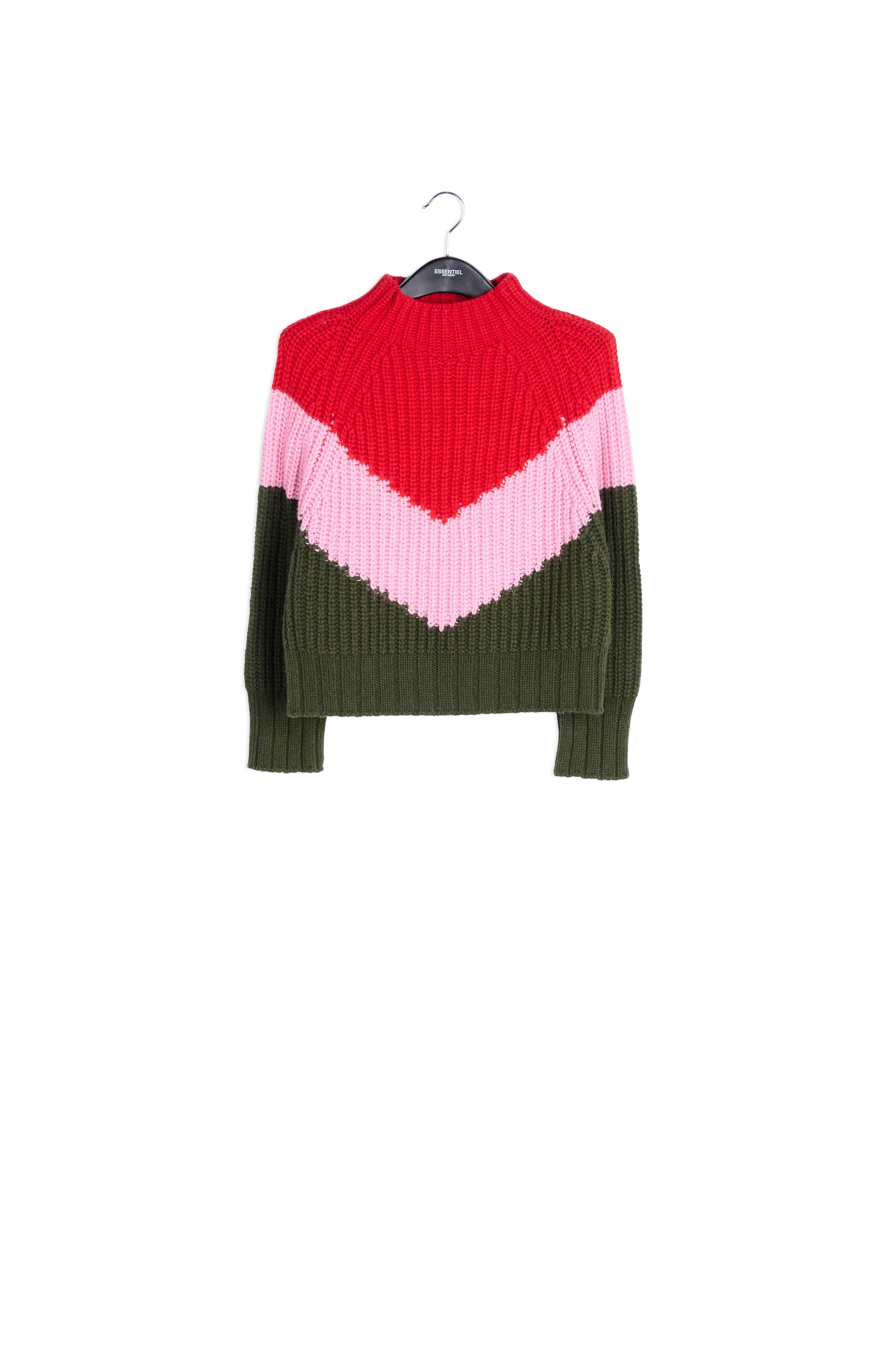 Khaki, pink and red v-panel knitted sweater RE—SSENTIEL | Essentiel second hand