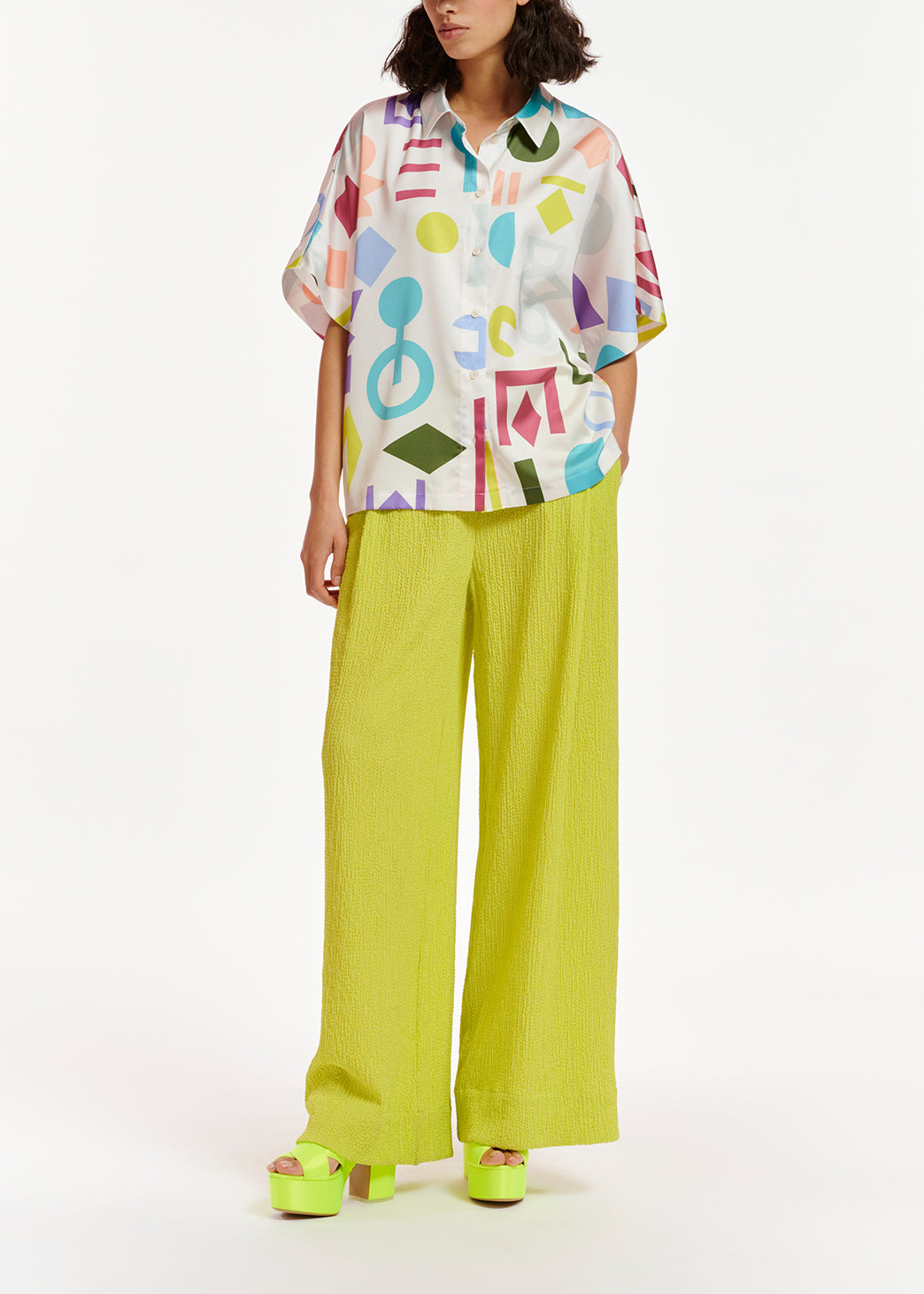 Lime green wide-leg seersucker pants RE—SSENTIEL | Essentiel second hand