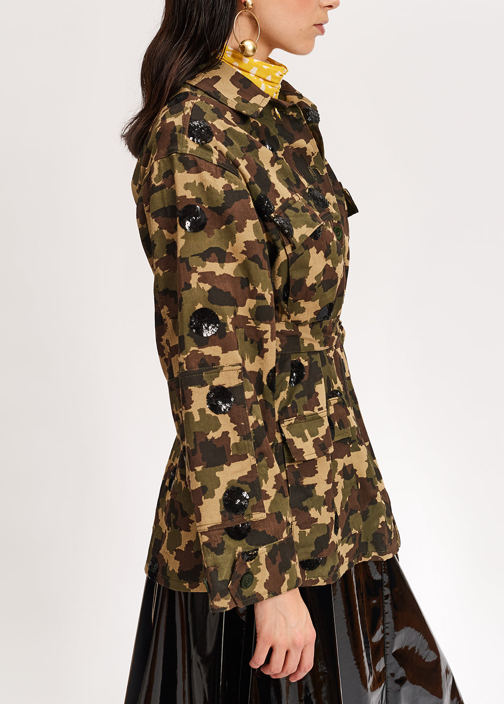 Camouflage-print cotton jacket with black sequin polka dots RE—SSENTIEL | Essentiel second hand