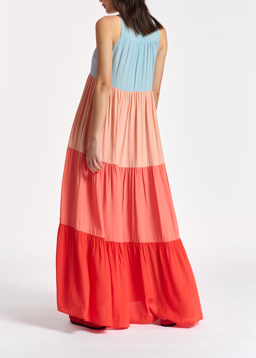 Light blue, orange and red color-blocking effect maxi dress RE—SSENTIEL | Essentiel second hand