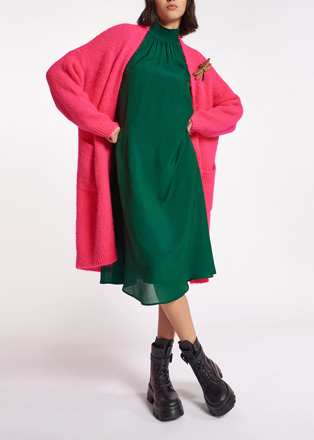 Cardigan midi en mohair mélangé rose néon RE—SSENTIEL | Essentiel second hand