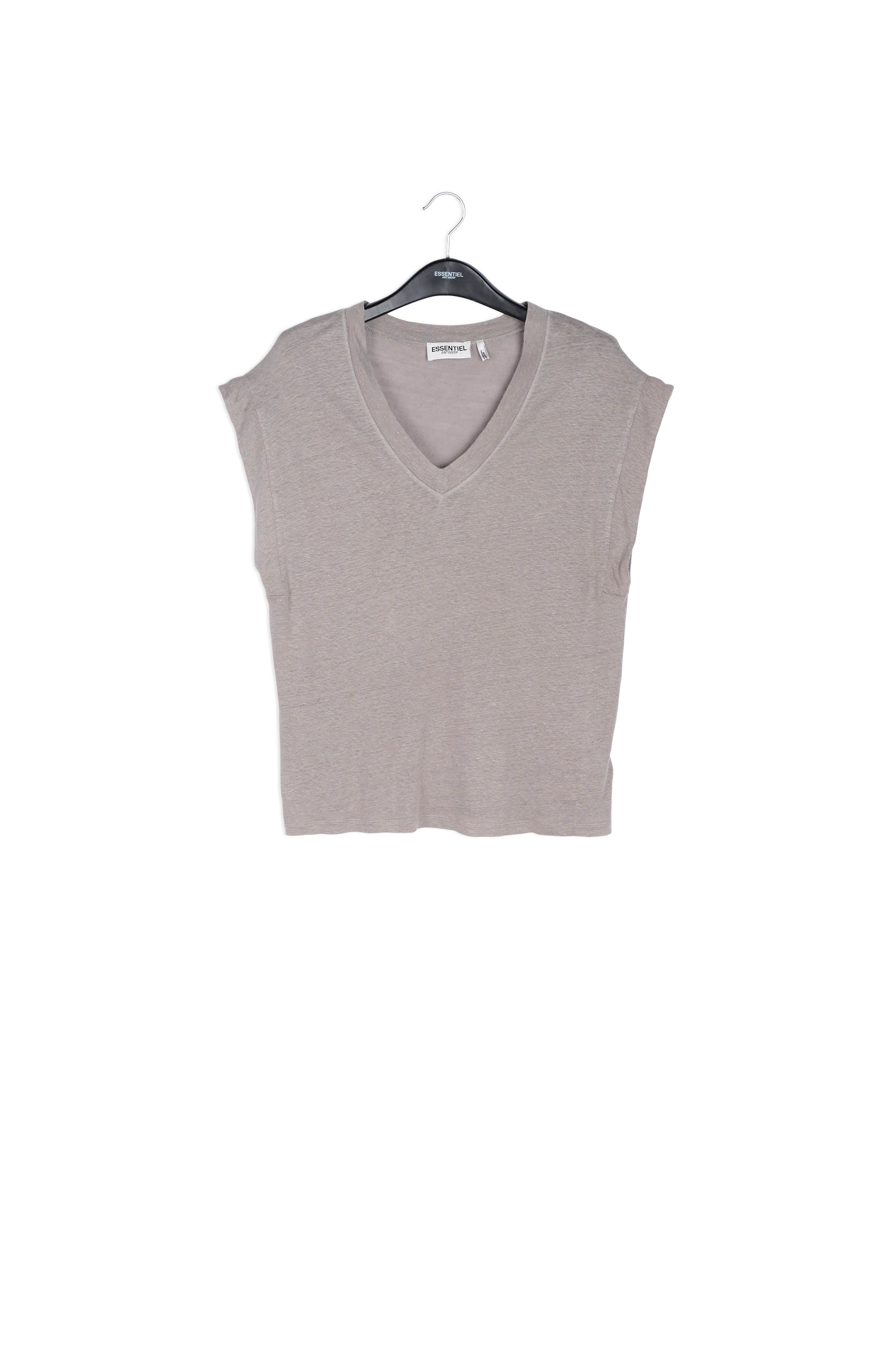 Grey linen v-neck t-shirt RE—SSENTIEL | Essentiel second hand