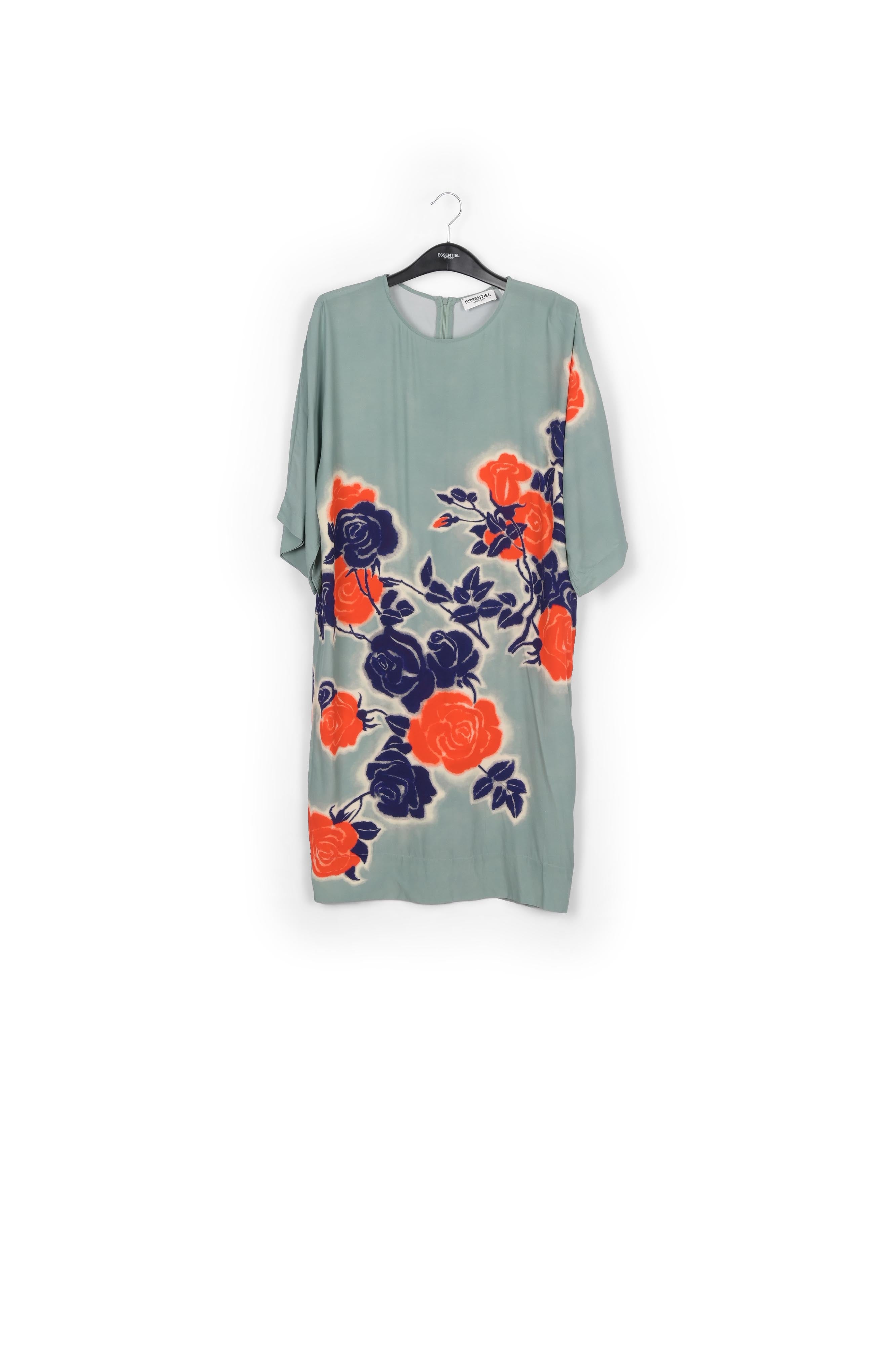 Light blue, orange and blue floral print knee-length dress RE—SSENTIEL | Essentiel second hand