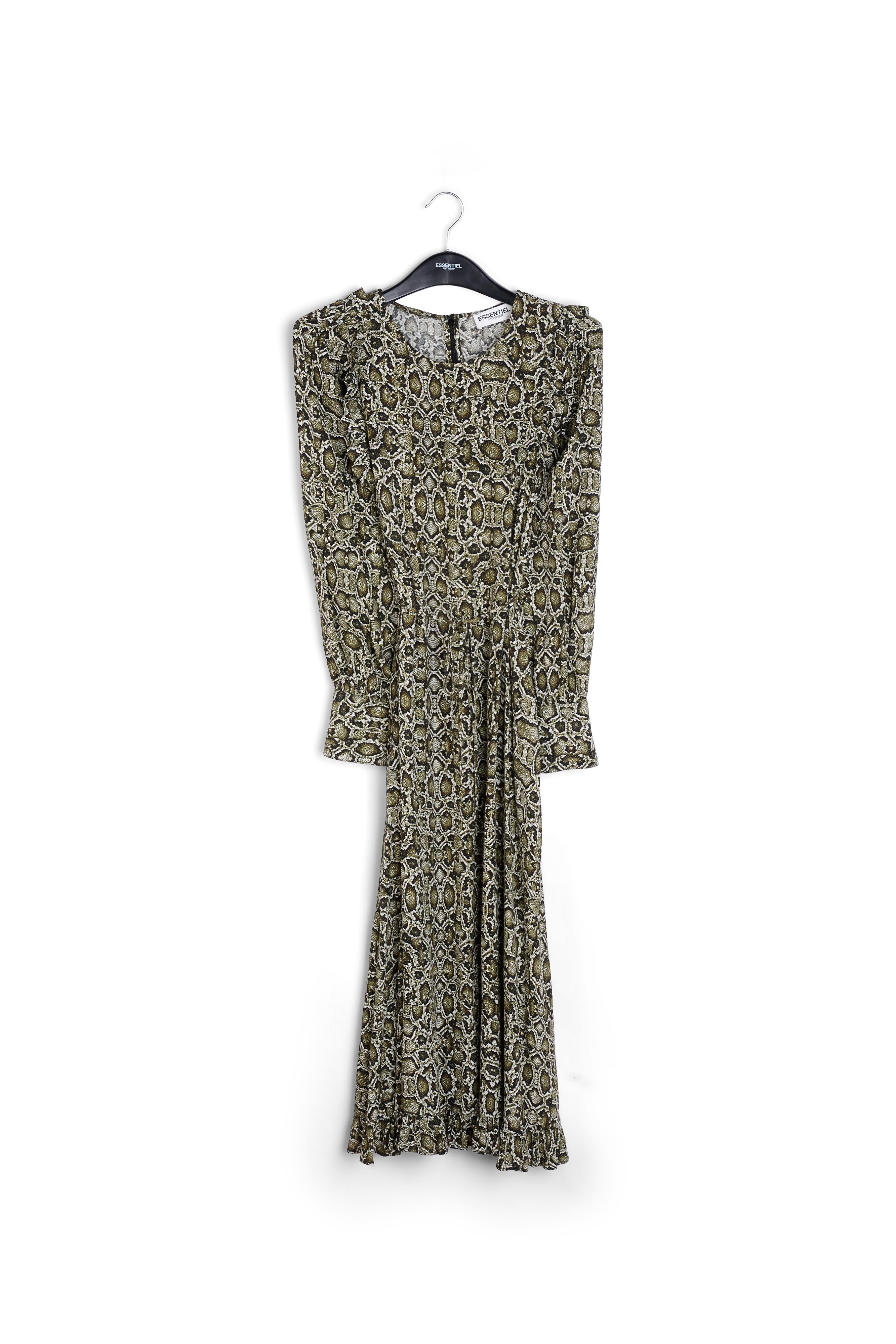 Kakigroene midi-jurk met slangenprint RE—SSENTIEL | Essentiel second hand