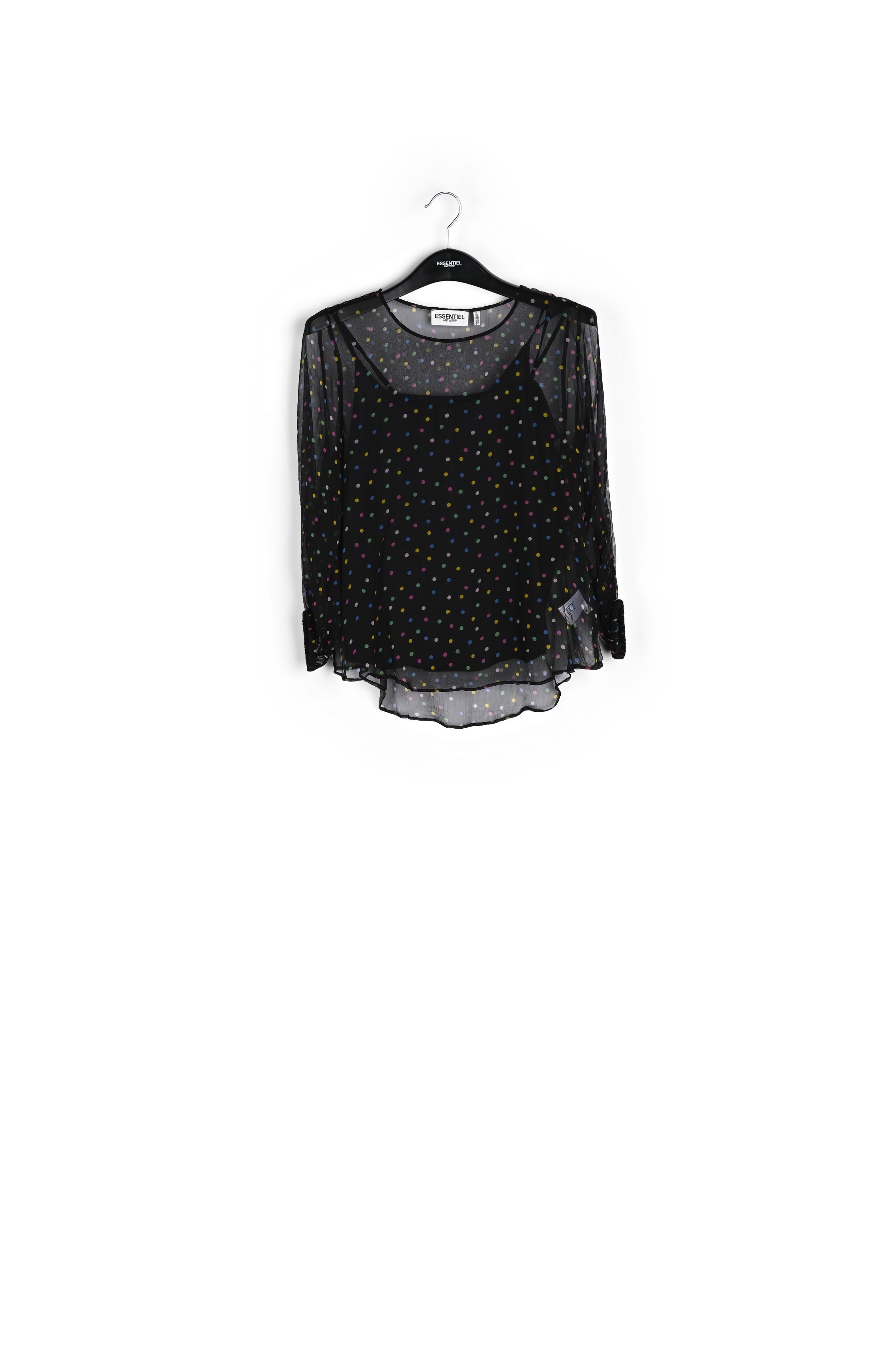Zwarte doorschijnende top met voering en stippen RE—SSENTIEL | Essentiel second hand
