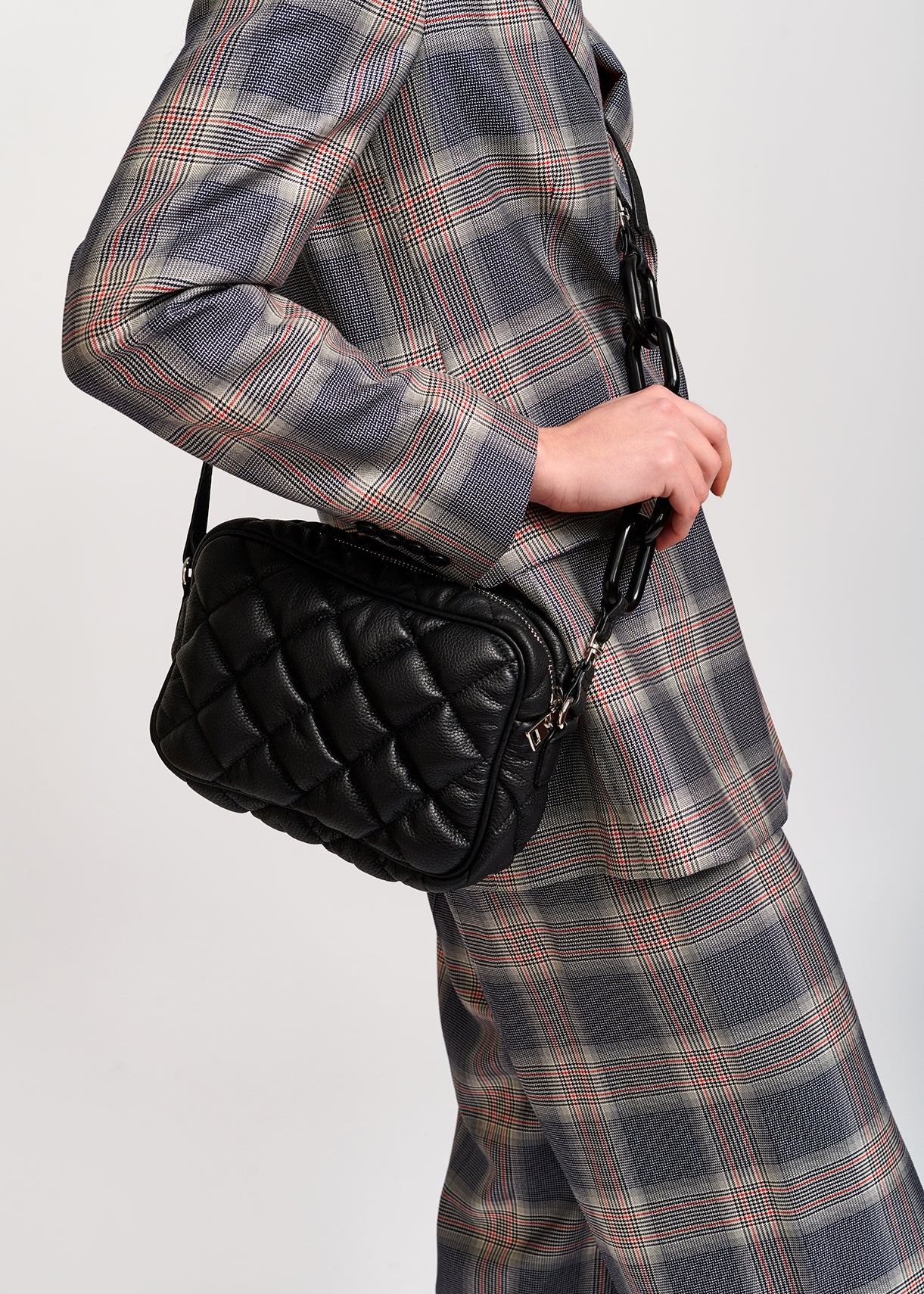 Grey plaid double-breasted blazer RE—SSENTIEL | Essentiel second hand