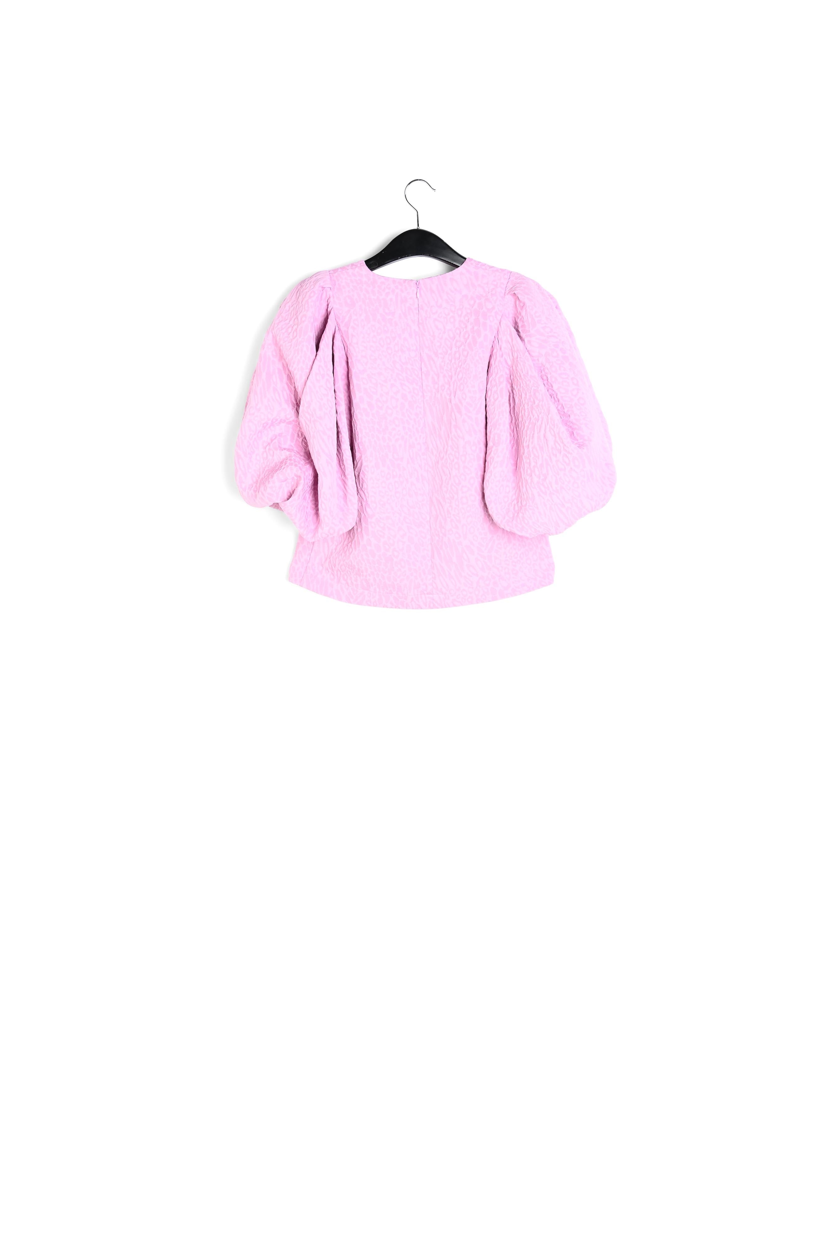Light pink jacquard top with puffed sleeves RE—SSENTIEL | Essentiel second hand