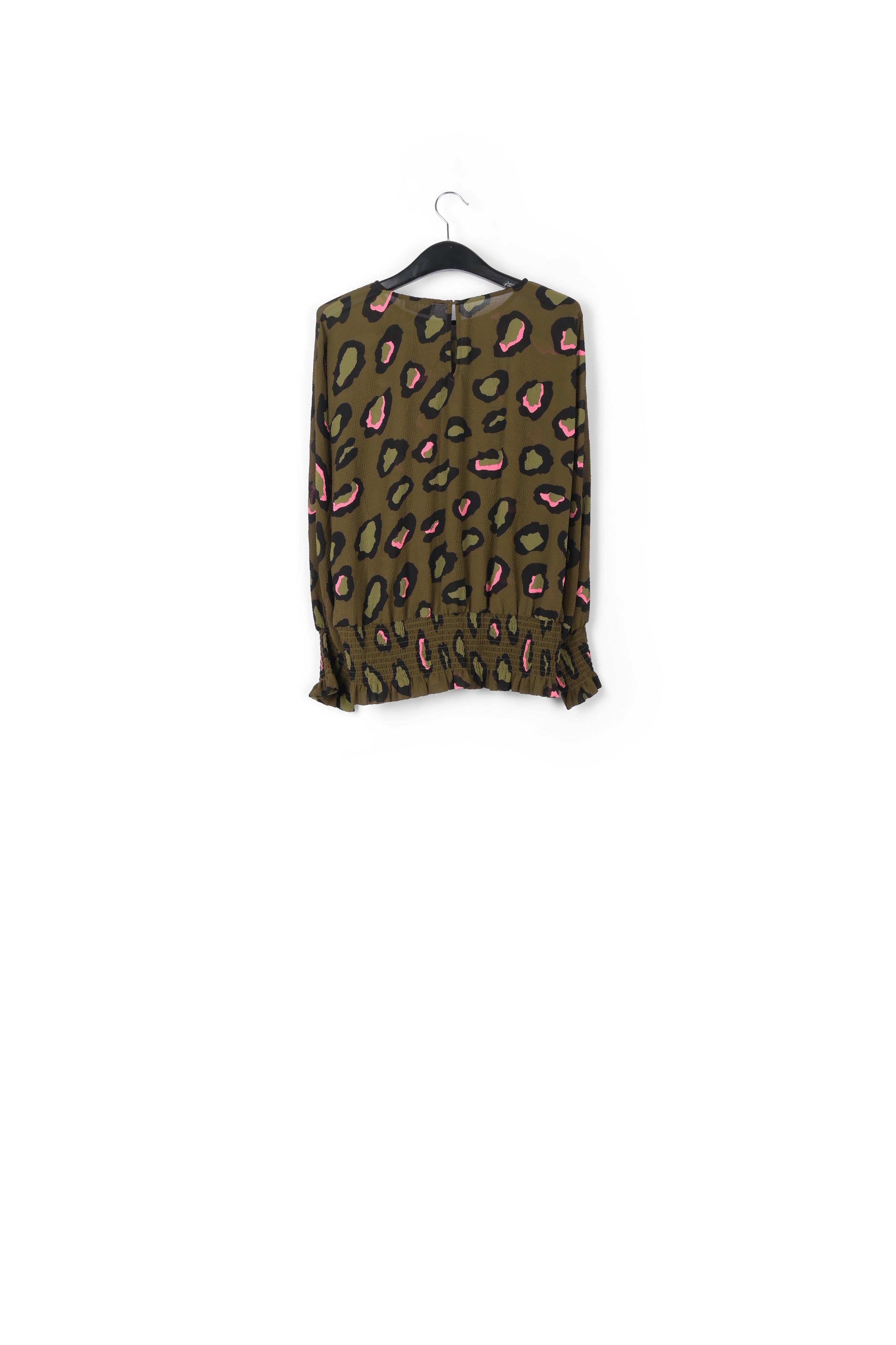 Khaki smocked top with leopard print RE—SSENTIEL | Essentiel second hand