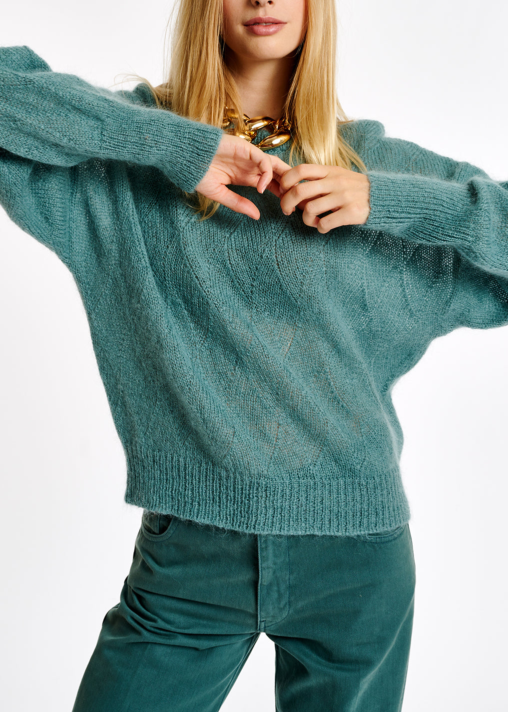 Blue ajour-knitted mohair sweater RE—SSENTIEL | Essentiel second hand