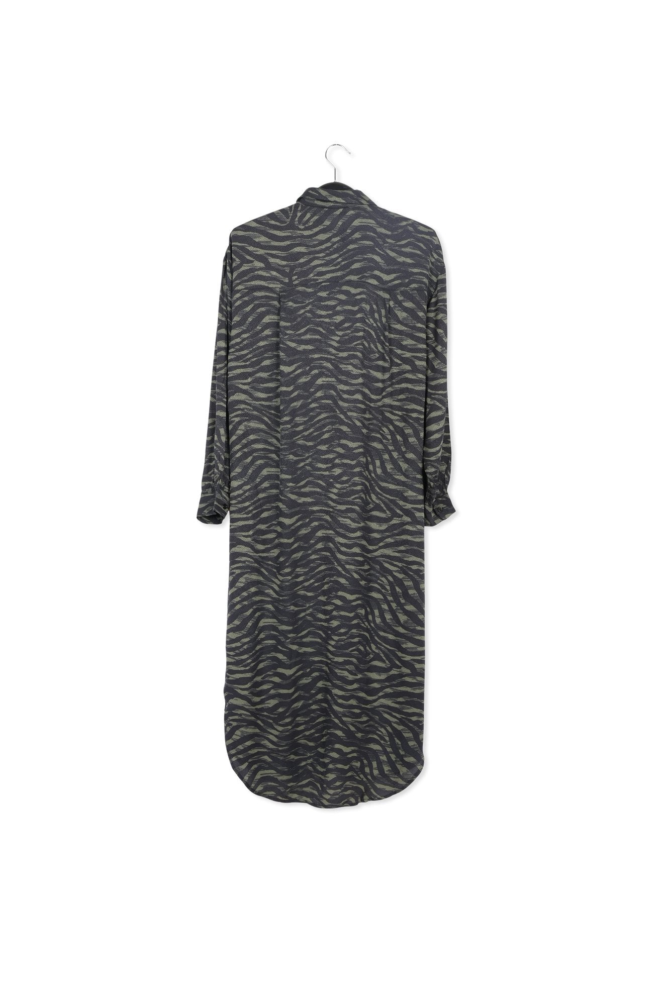 Robe chemise midi à  imprimé zèbre vert et noir RE—SSENTIEL | Essentiel second hand