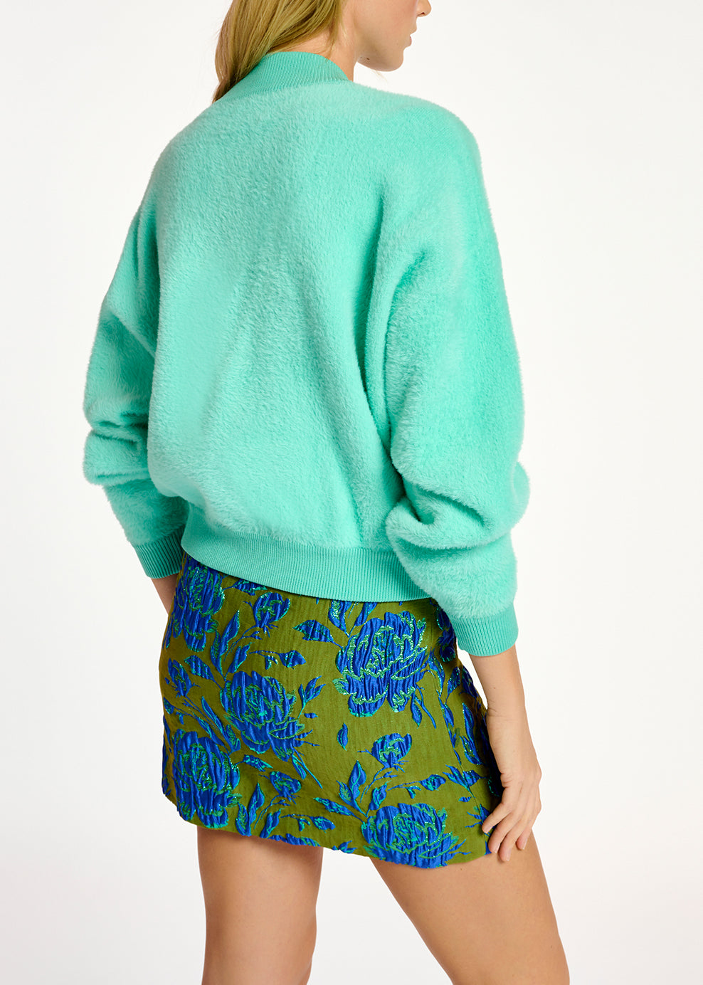 Blouson aviateur turquoise en tricot pelucheux RE—SSENTIEL | Essentiel second hand