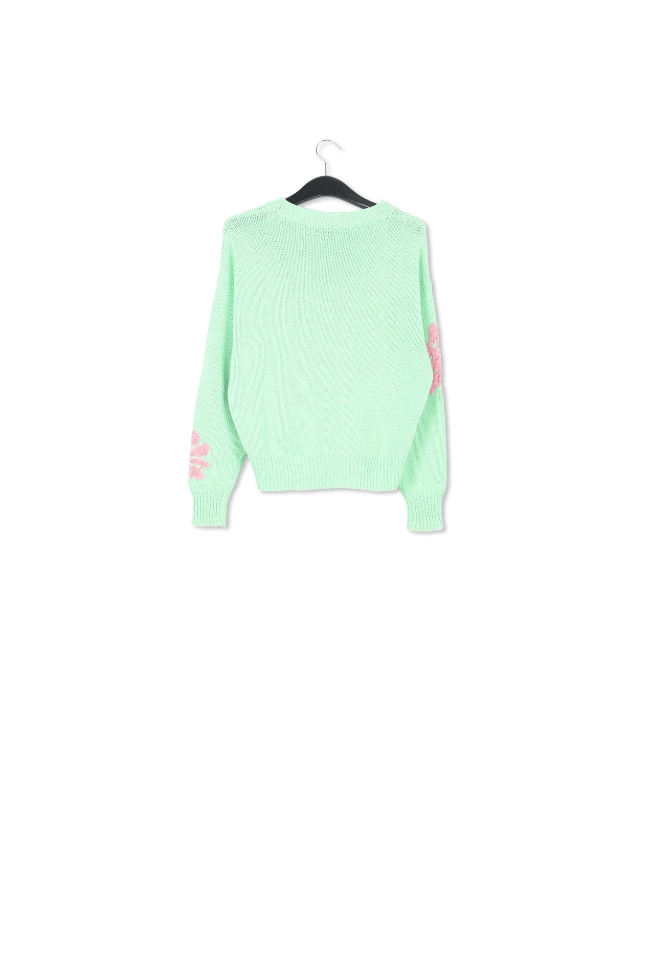 Pull intarsia vert menthe et rose à  fleurs RE—SSENTIEL | Essentiel second hand