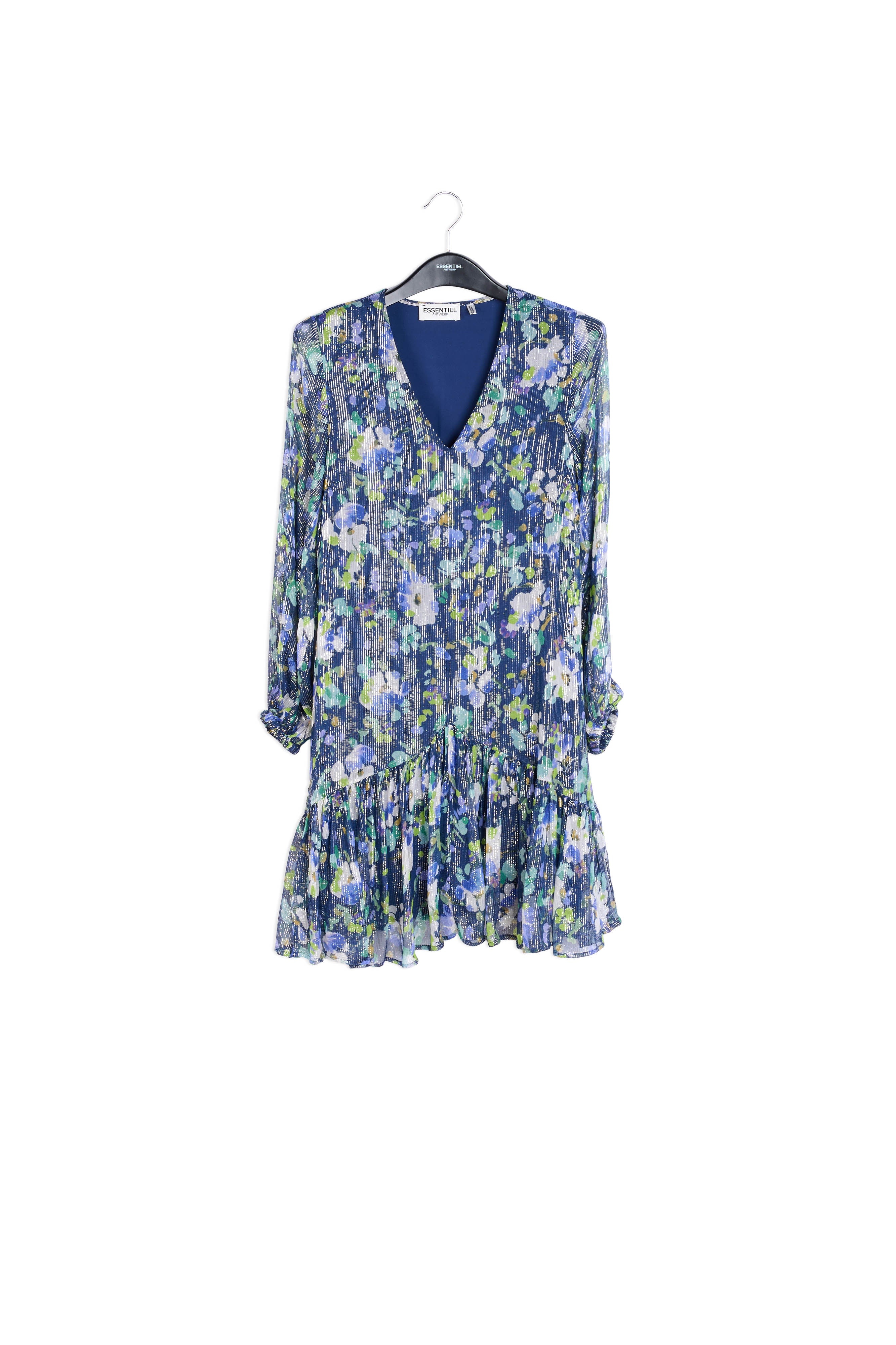Dark blue floral-print a-line dress RE—SSENTIEL | Essentiel second hand