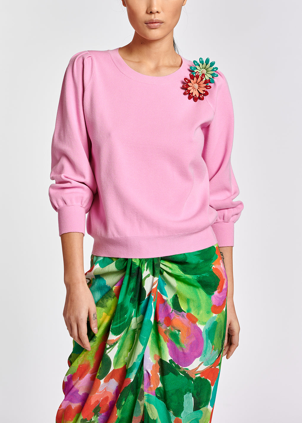 Pull rose clair aux détails plissés RE—SSENTIEL | Essentiel second hand