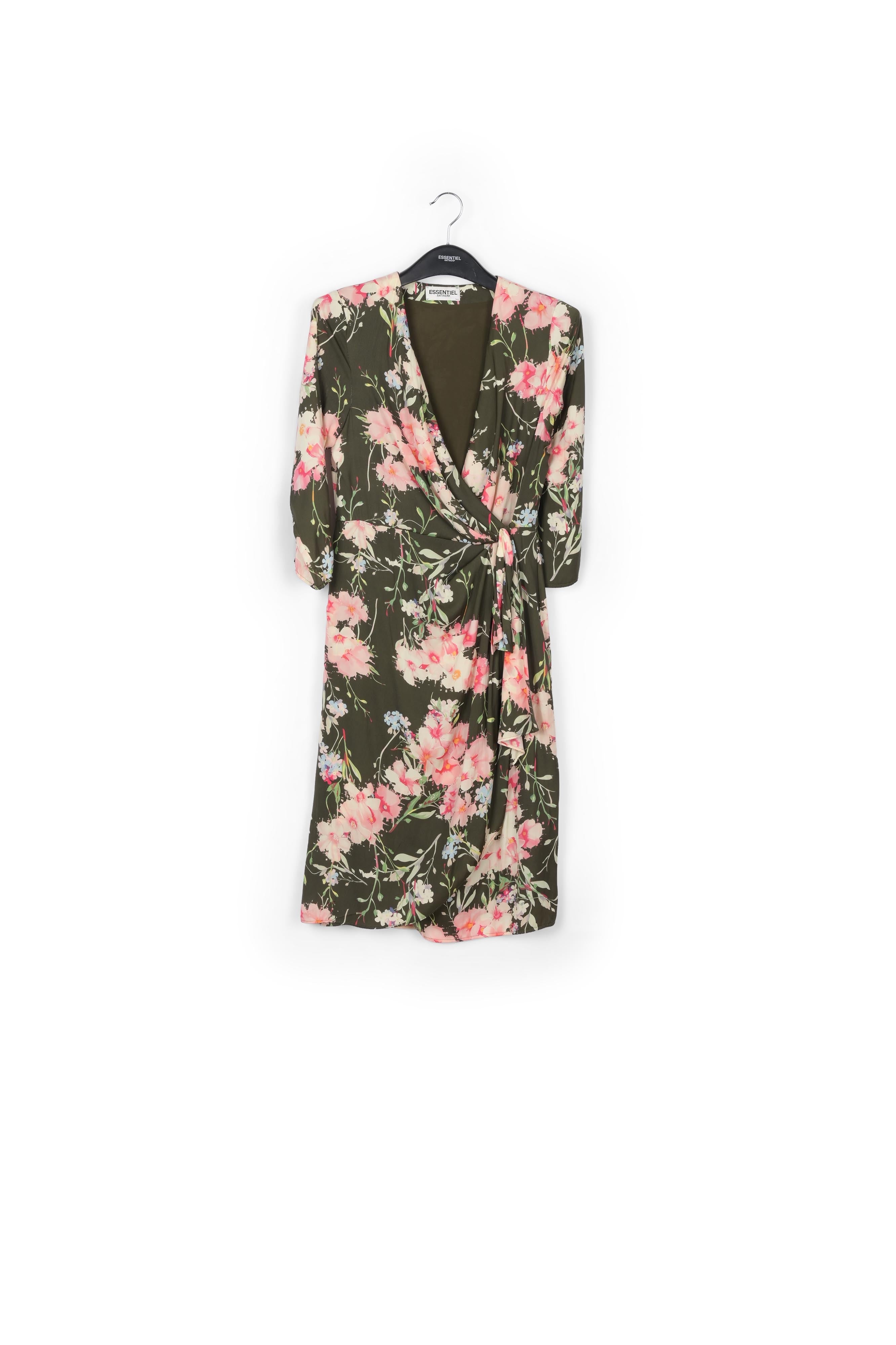 Khaki floral wrap dress RE—SSENTIEL | Essentiel second hand