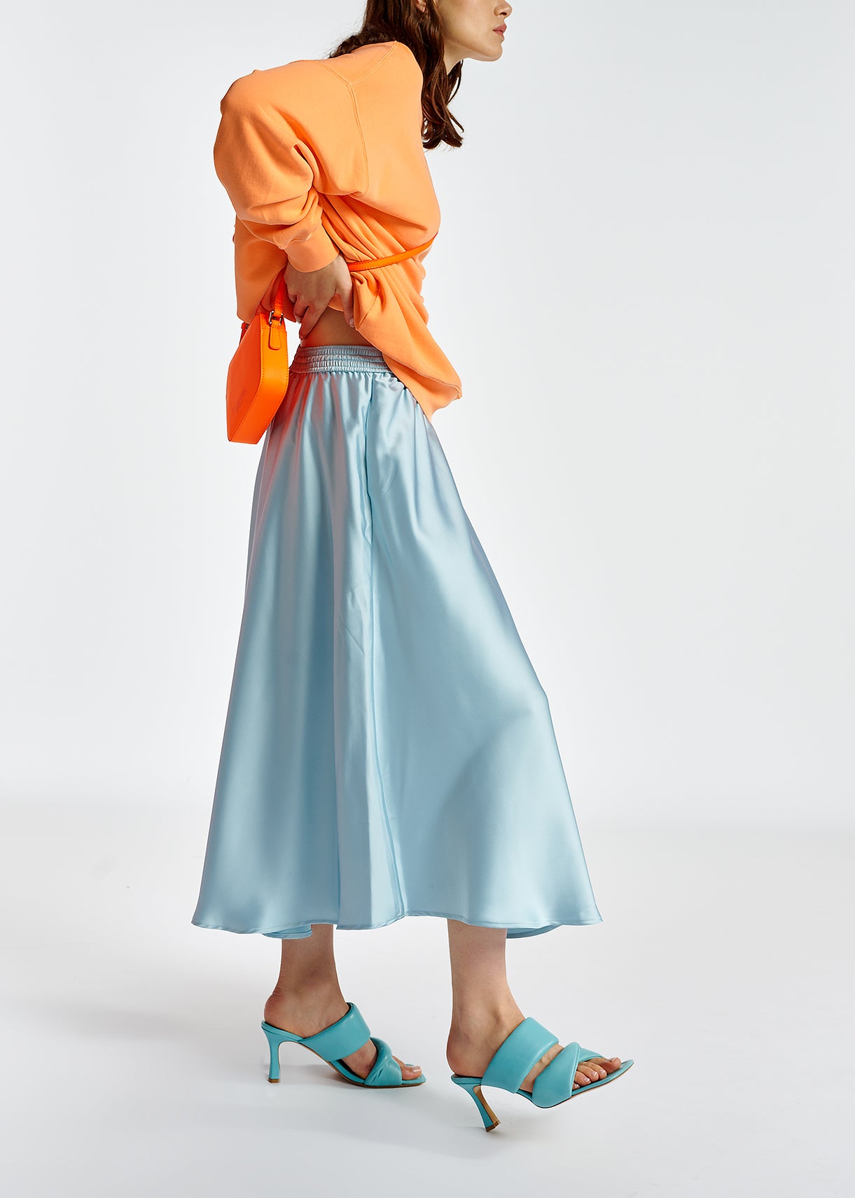 Light blue midi-length skirt with floral print RE—SSENTIEL | Essentiel second hand