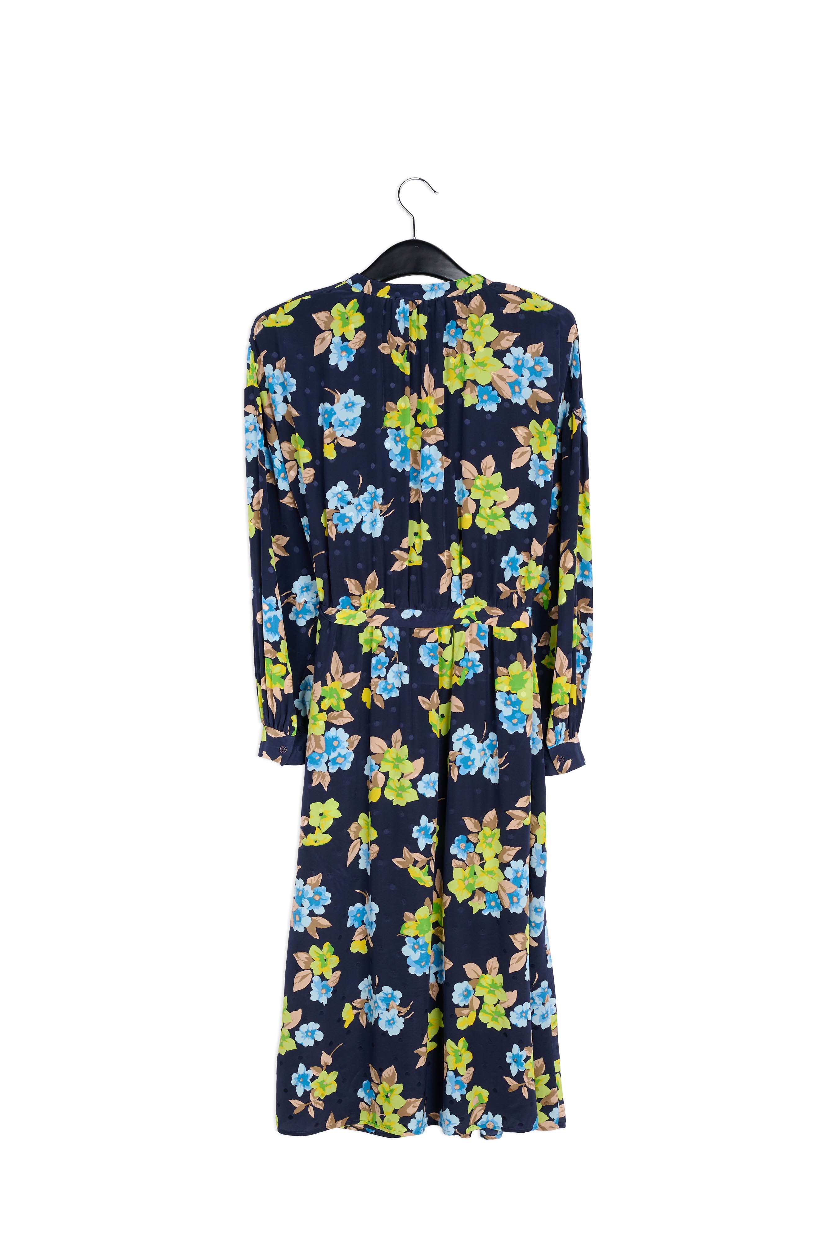 Dark blue floral and polka dot silk shirt dress RE—SSENTIEL | Essentiel second hand