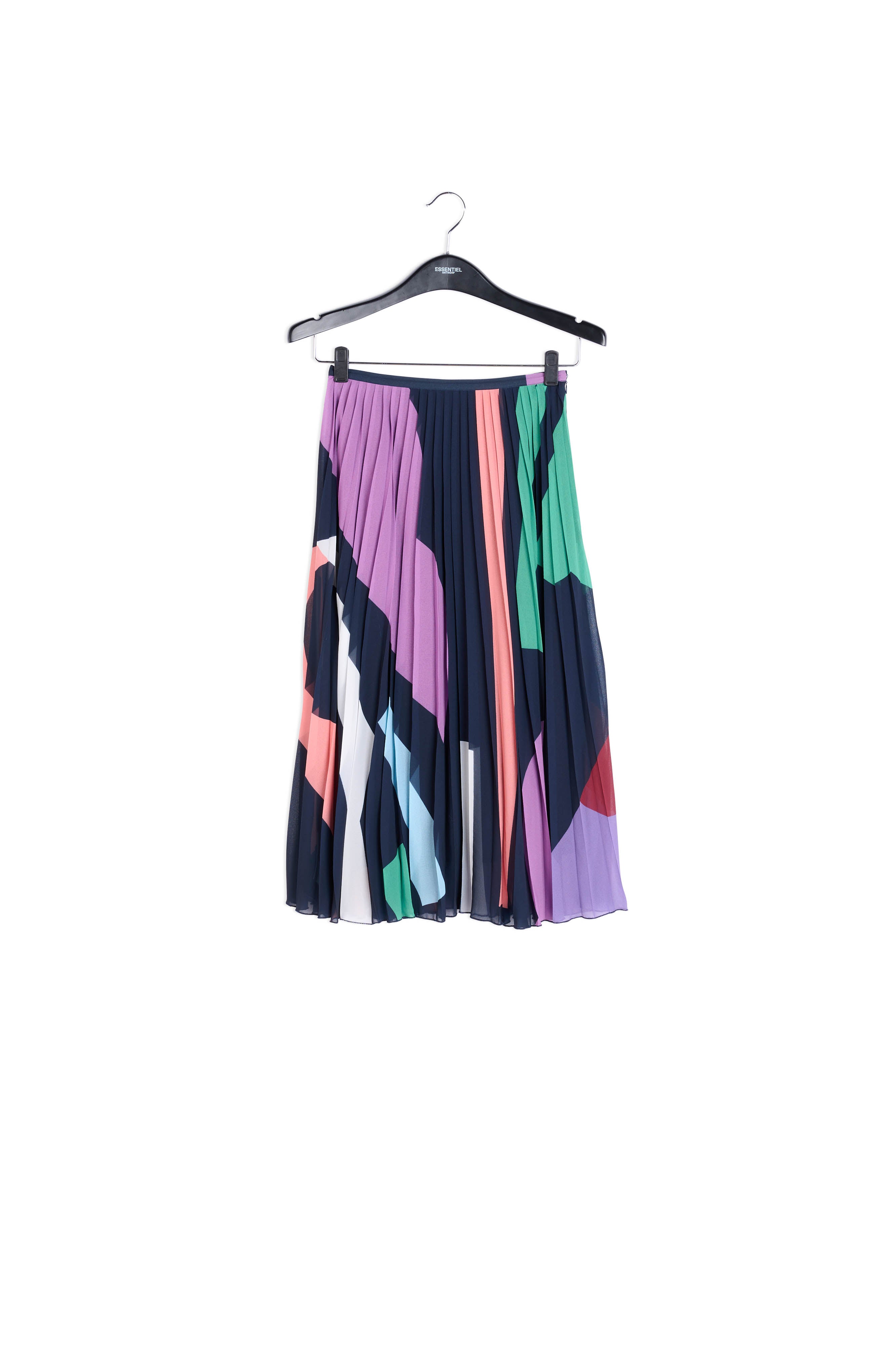 Dark blue graphic print plissé midi skirt RE—SSENTIEL | Essentiel second hand