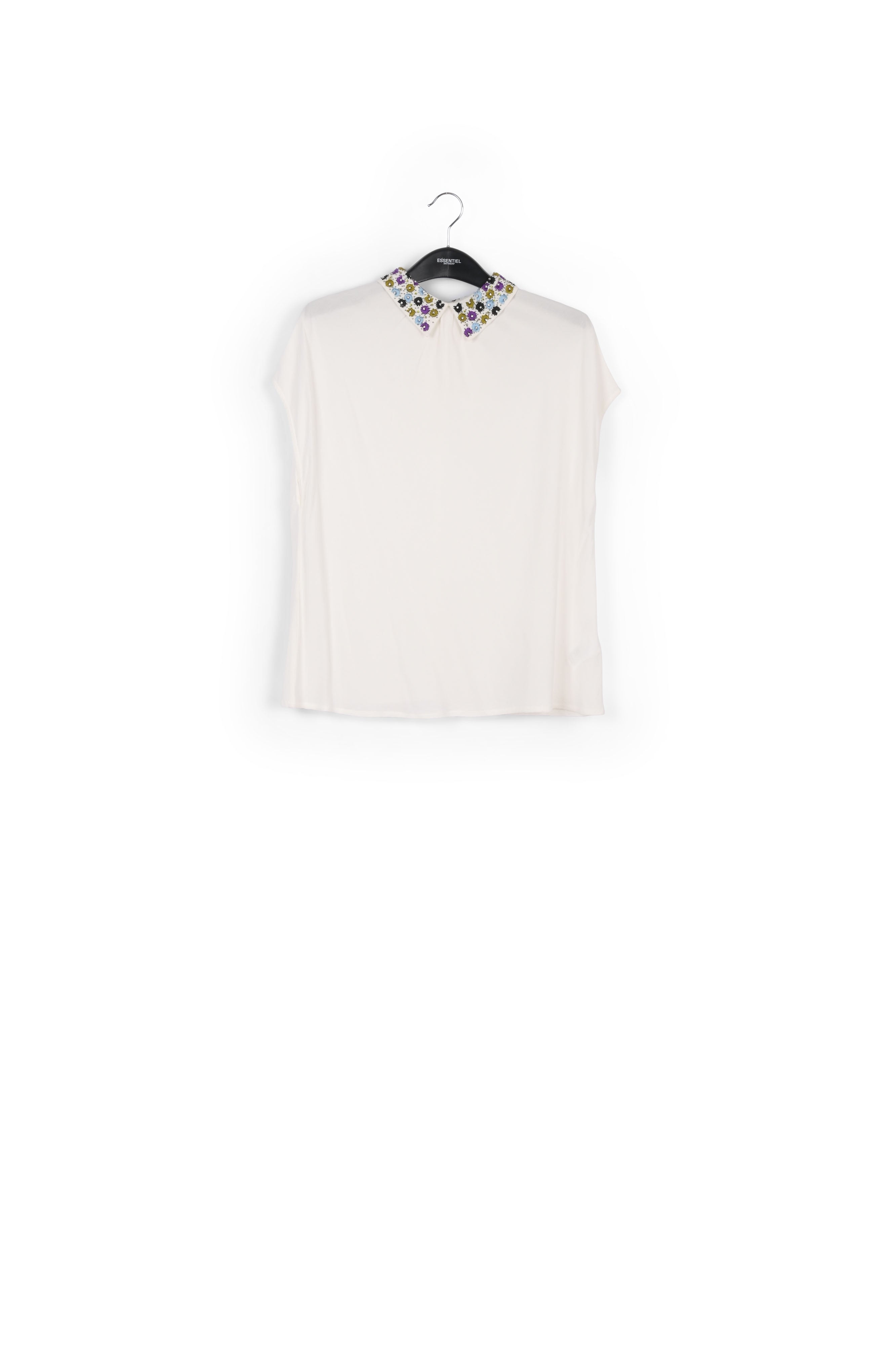 White short-sleeved top with rhinestone-embellished collar RE—SSENTIEL | Essentiel second hand